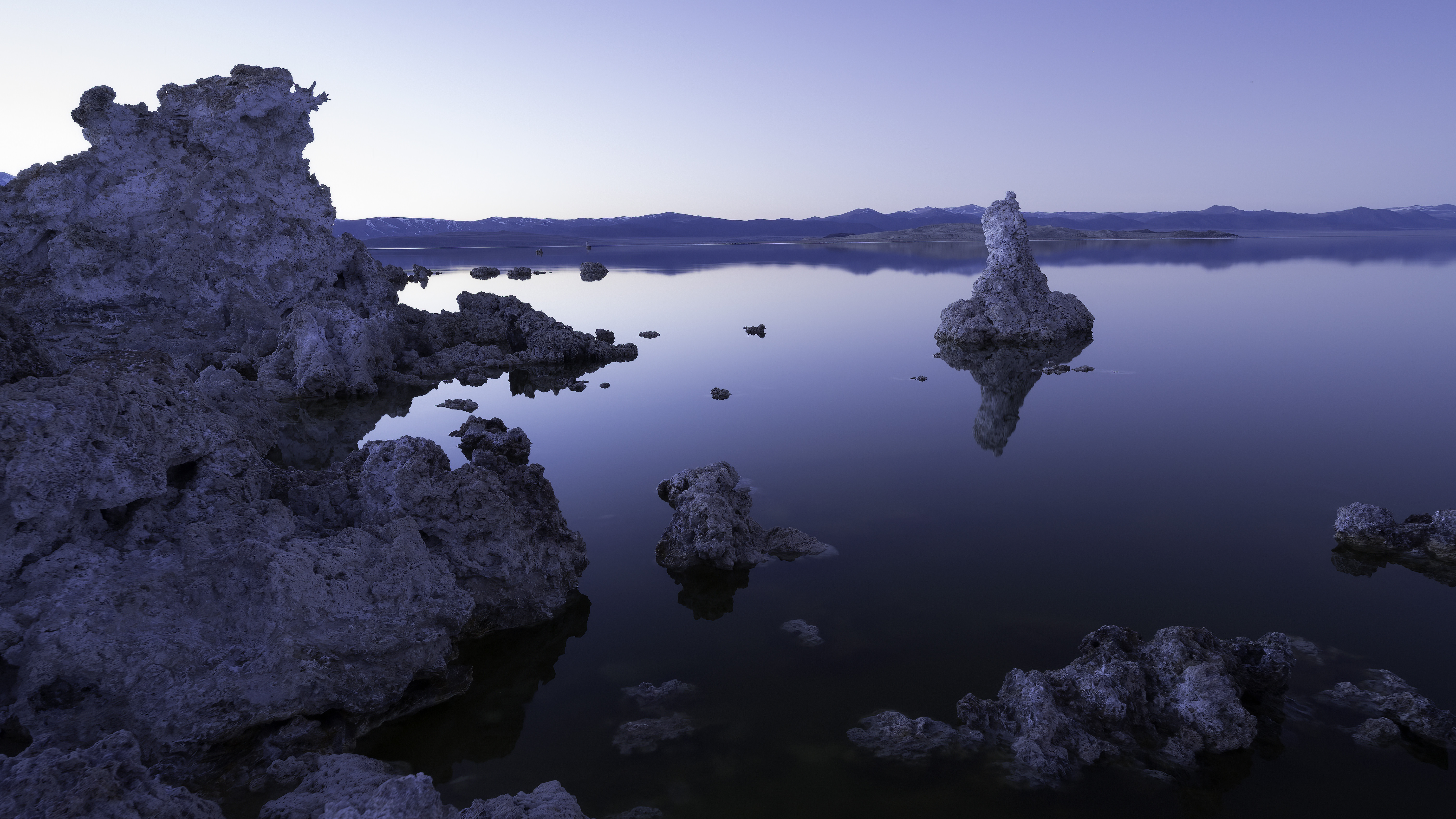 Mono Lake Sunset Twilight Photography Landscape Lake Reflection Dusk Clear Sky Rock Formation Califo 6048x3402