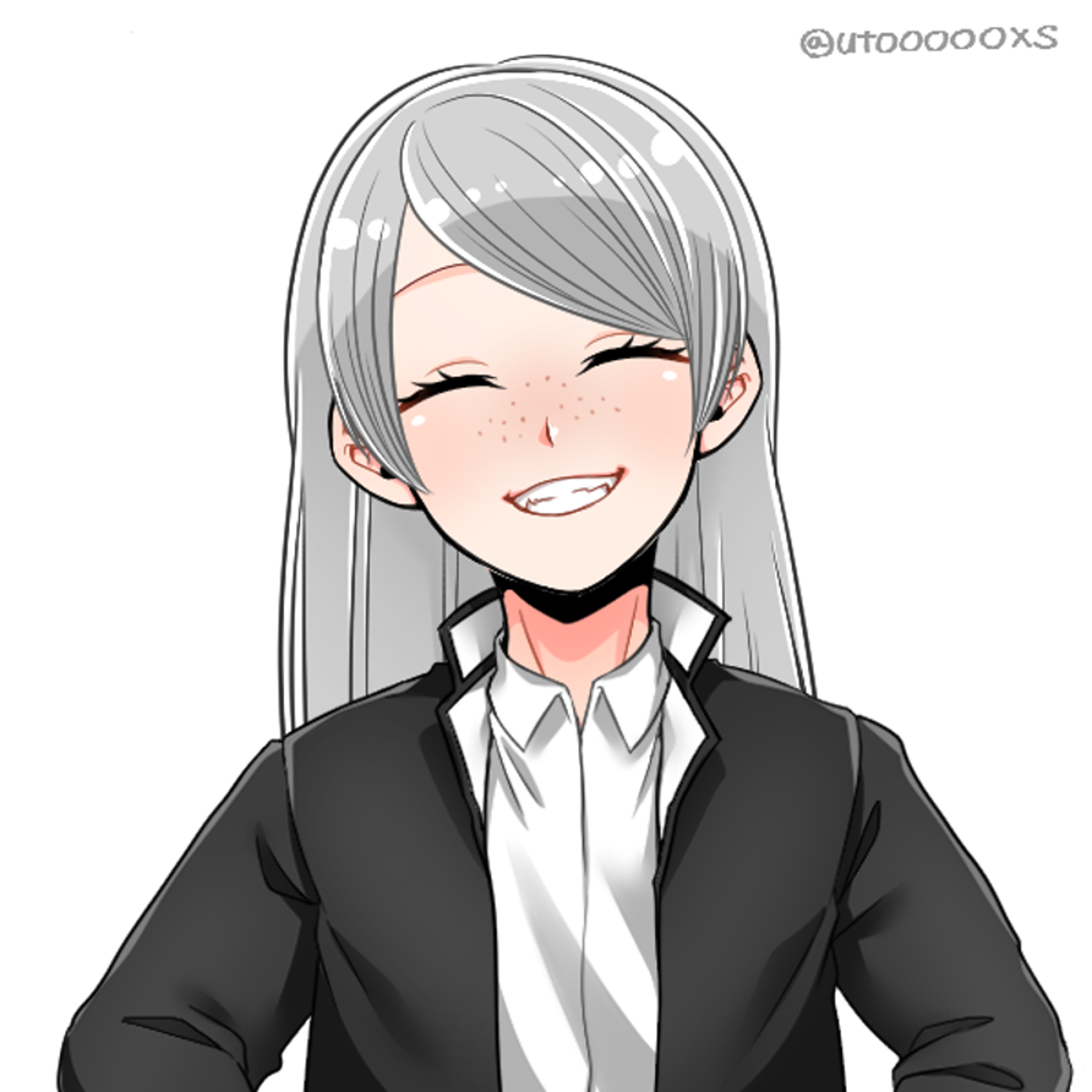 Picrew Original Characters Aeon Shui School Uniform Angel White Hair Pointy Ears Smiling Freckles Cl 1280x1280