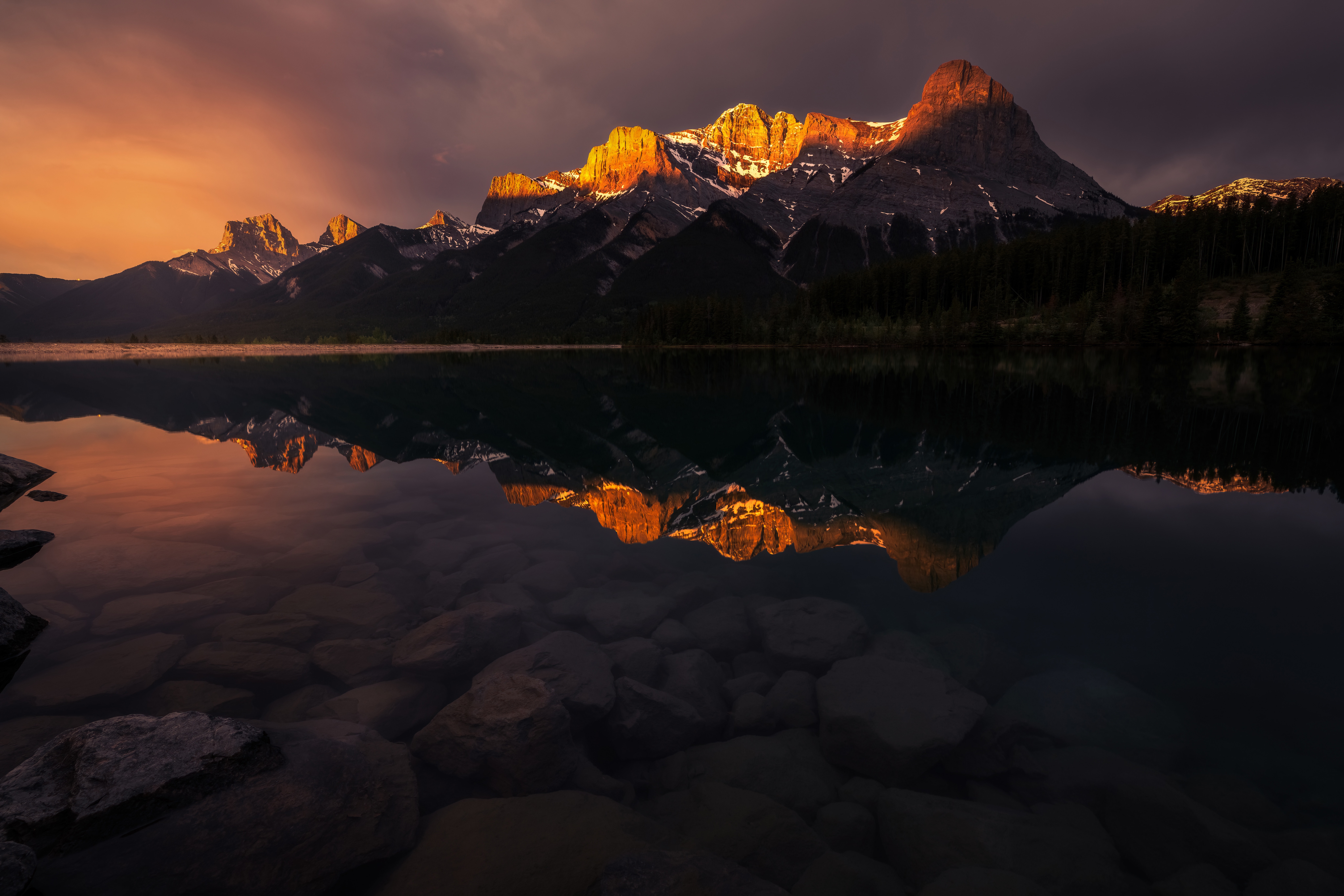 Nature Landscape Mountains Clouds Lake Sunset Reflection Canada North America Rocky Mountains Sunlig 8192x5461