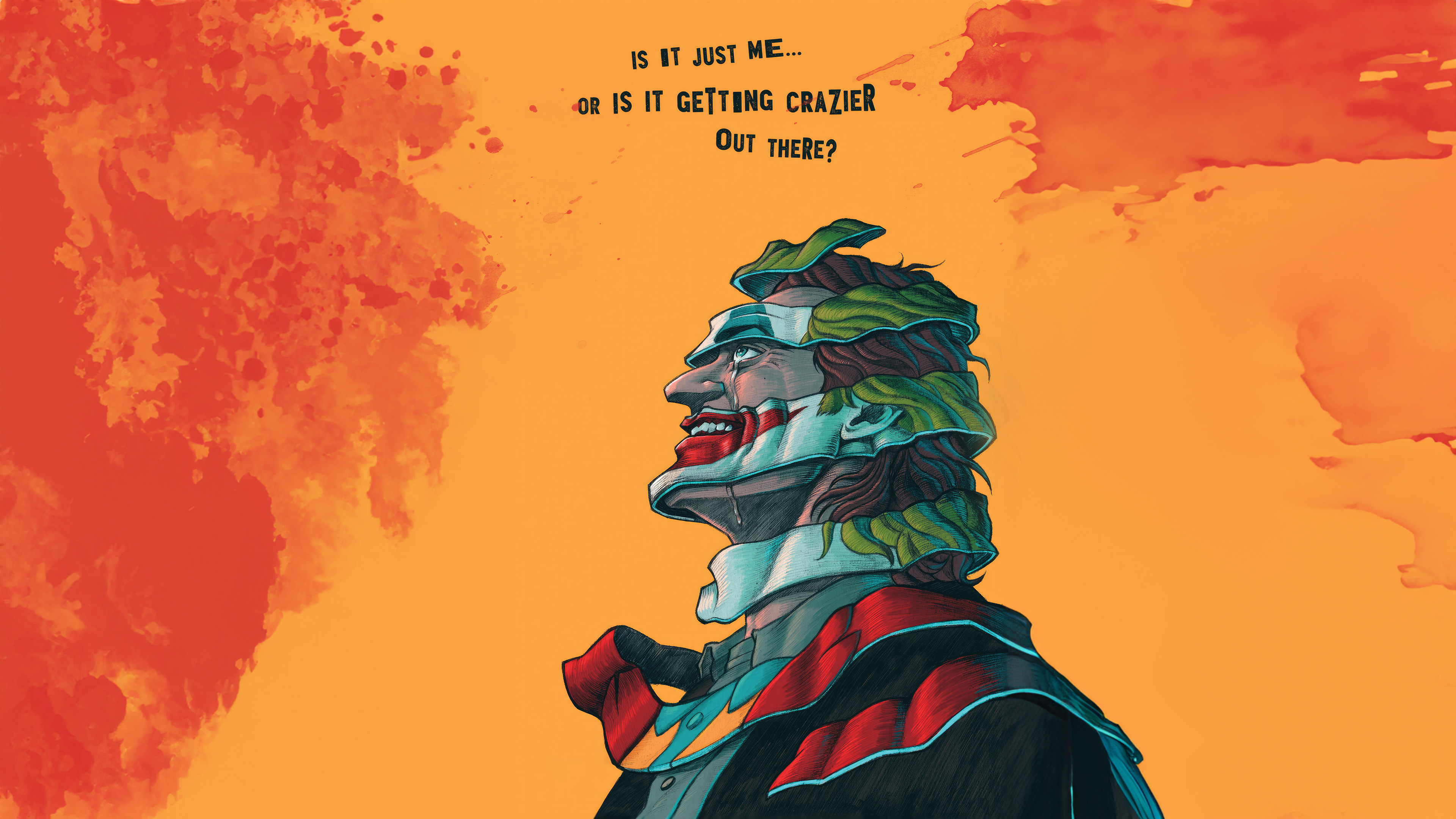 Joker Joaquin Phoenix DC Comics Comix Comics Villains Simple Background Tears Crying Looking Up Text 3840x2160
