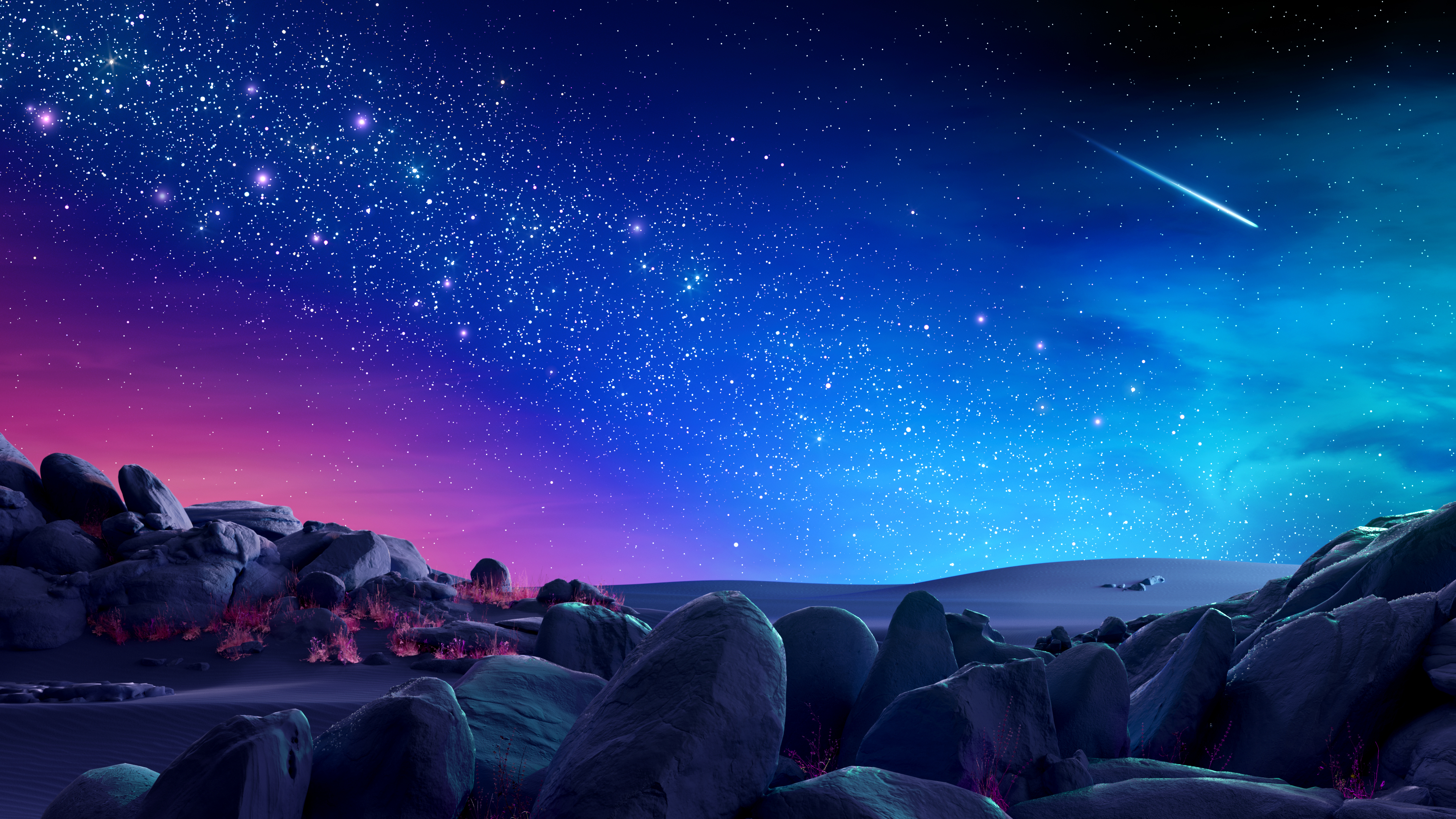 Landscape Night Nightscape Rocks Desert Starry Night Shooting Stars Surreal Sky Stars Nature 3840x2160