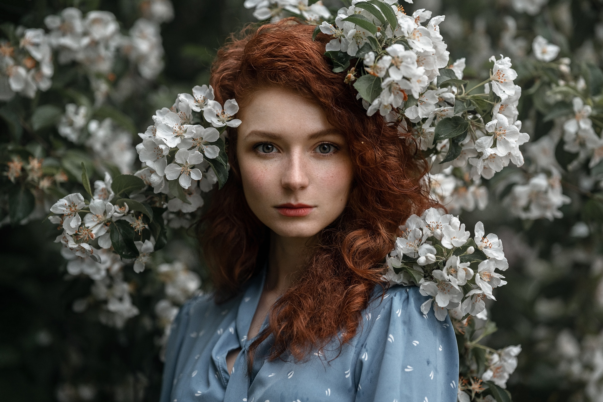 Aleksandr Kurennoi Women Redhead Shoulder Length Hair Curly Hair Freckles Blush Makeup Lipstick Flow 2048x1365