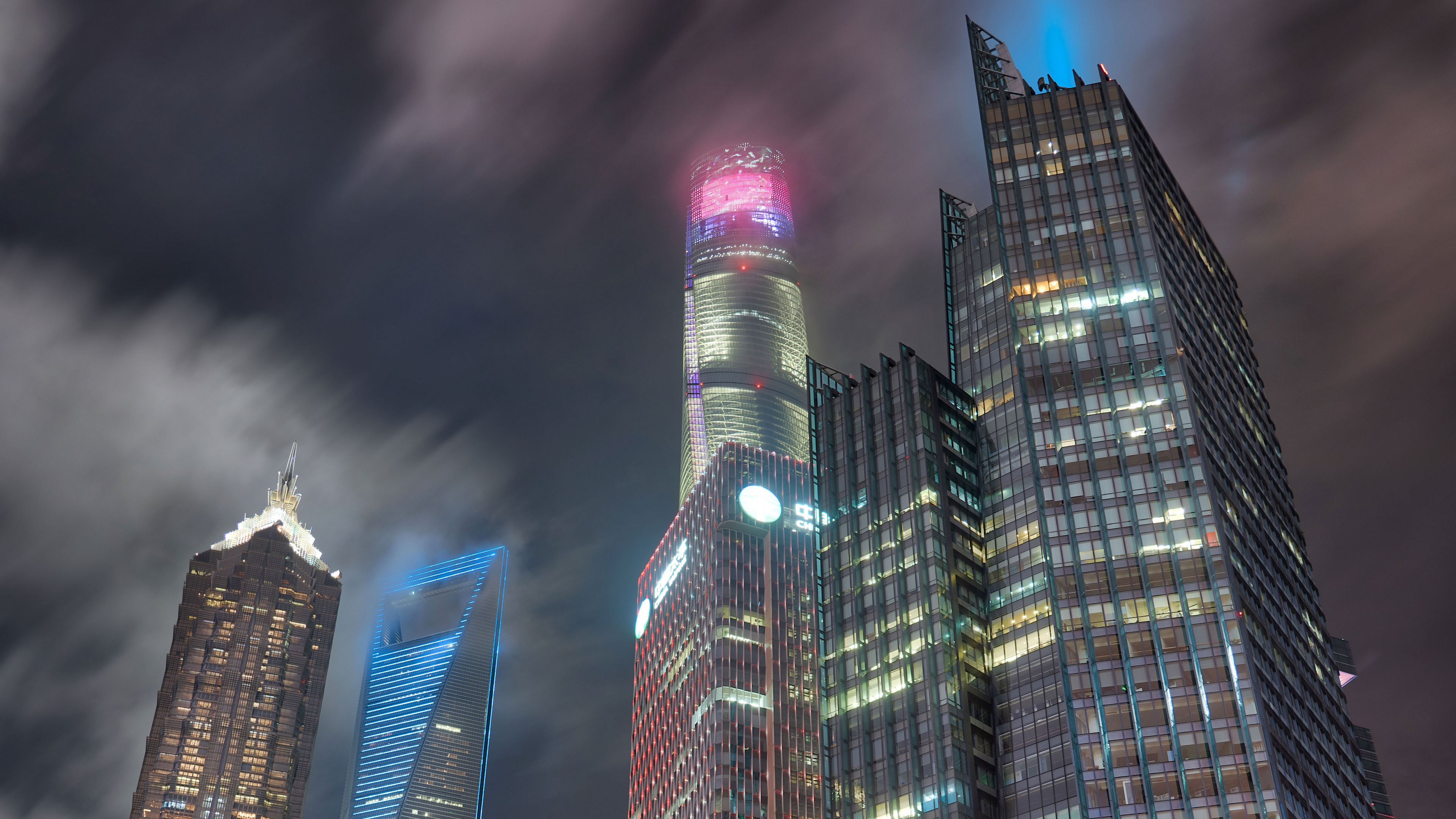 Trey Ratcliff Photography City Lights Skyscraper Sky Clouds Night Shanghai 3840x2160