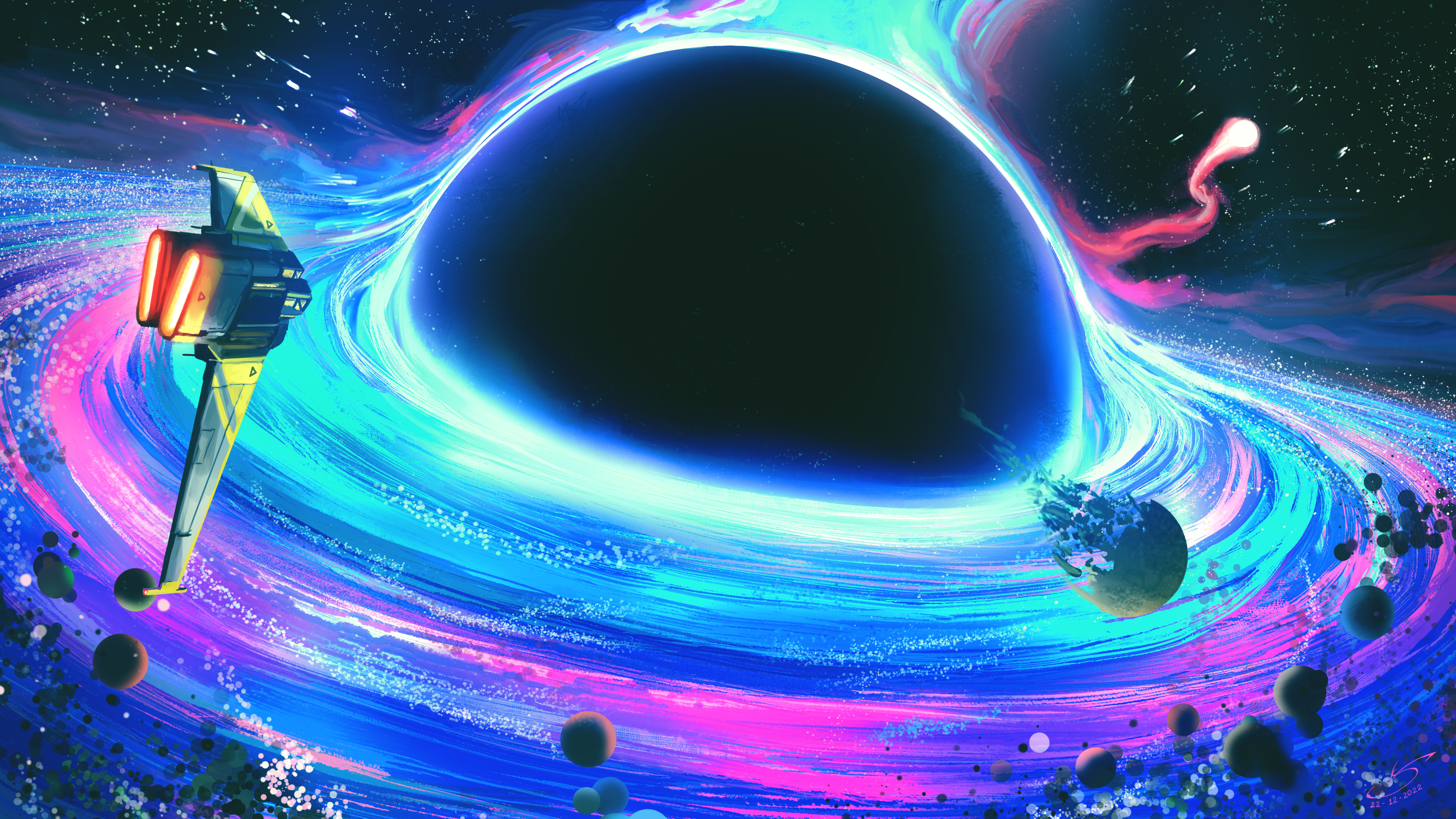 VSales Digital Digital Art Artwork Illustration Space Space Art Galaxy Stars Black Holes Spaceship B 3840x2160