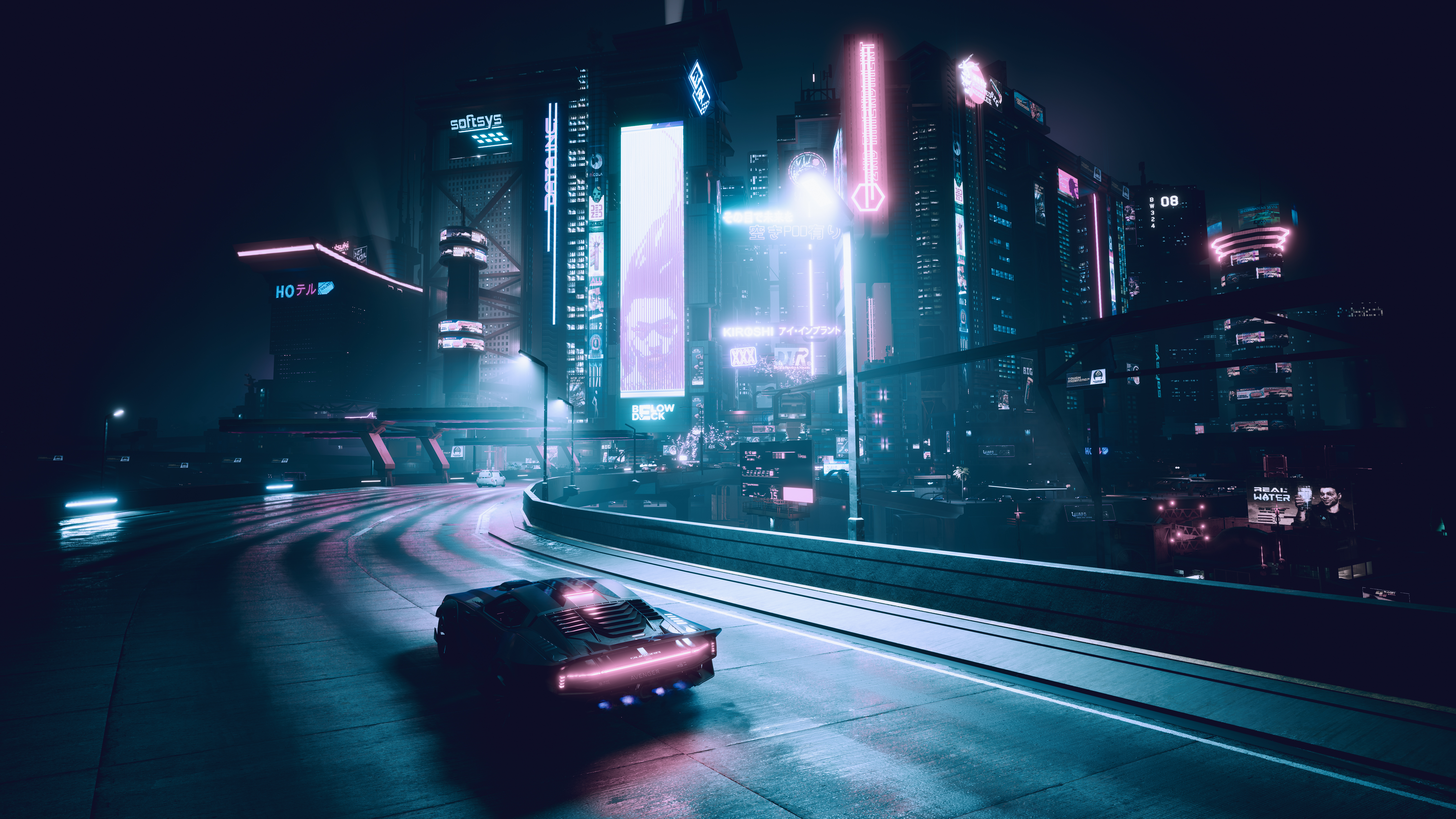 Car Racing Cyberpunk 2077 Car Taillights City City Lights Night Neon CD Projekt RED 6400x3600