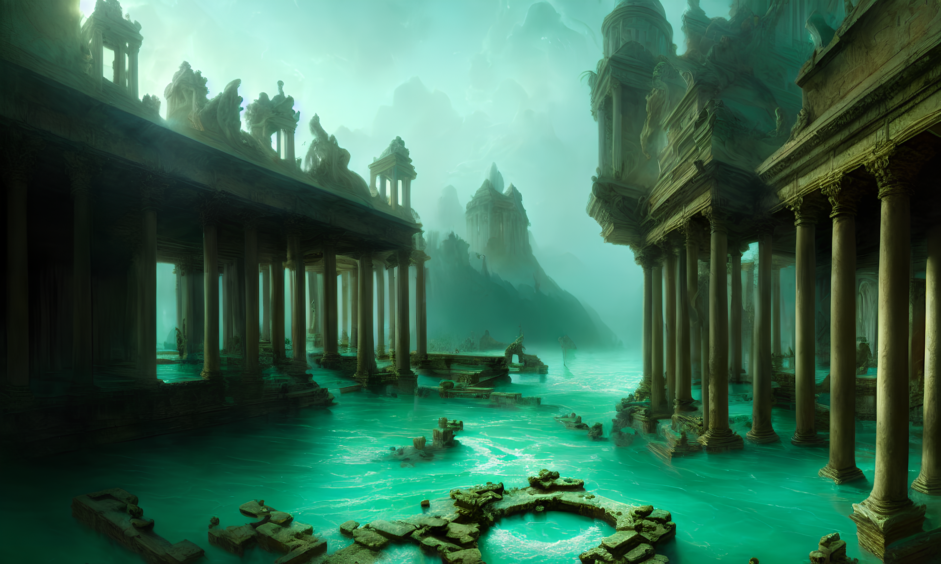 Ancient Ruins Flood City Water 3200x1920