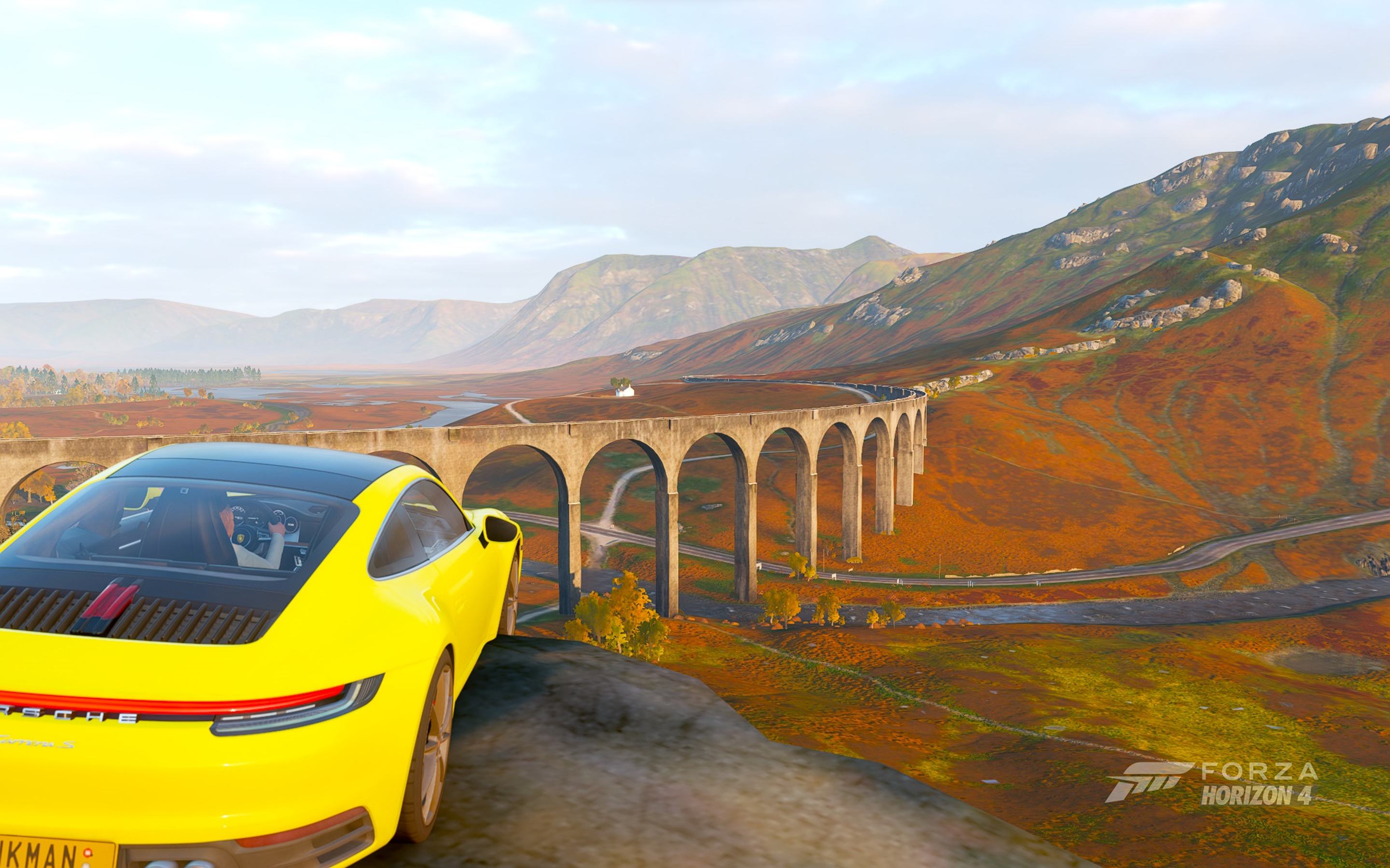 Forza Horizon 4 PORSCHE911 Video Games Car Bridge Logo Mountains Road 2880x1800
