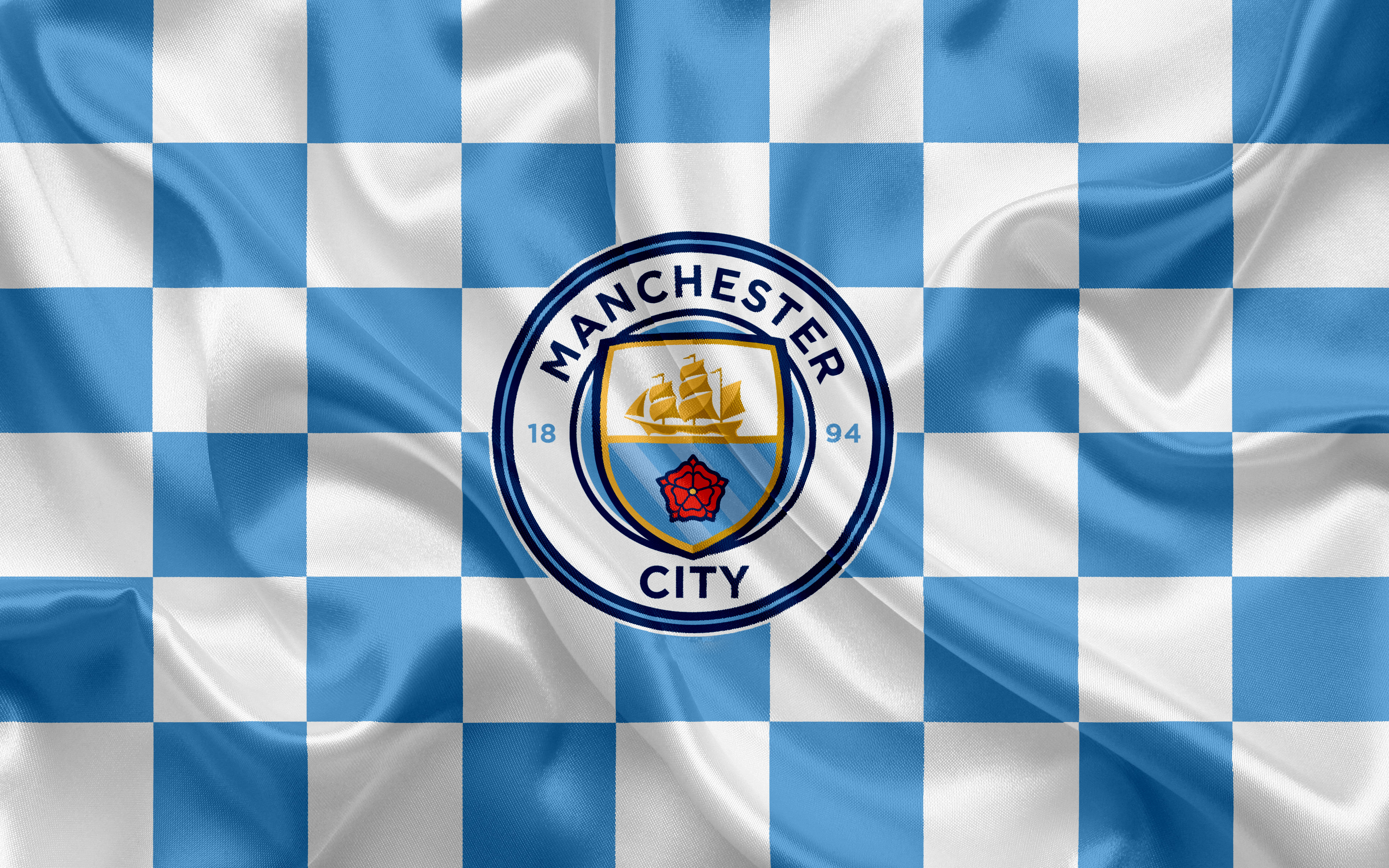 Manchester City Football Soccer Flag Checkered 3840x2400
