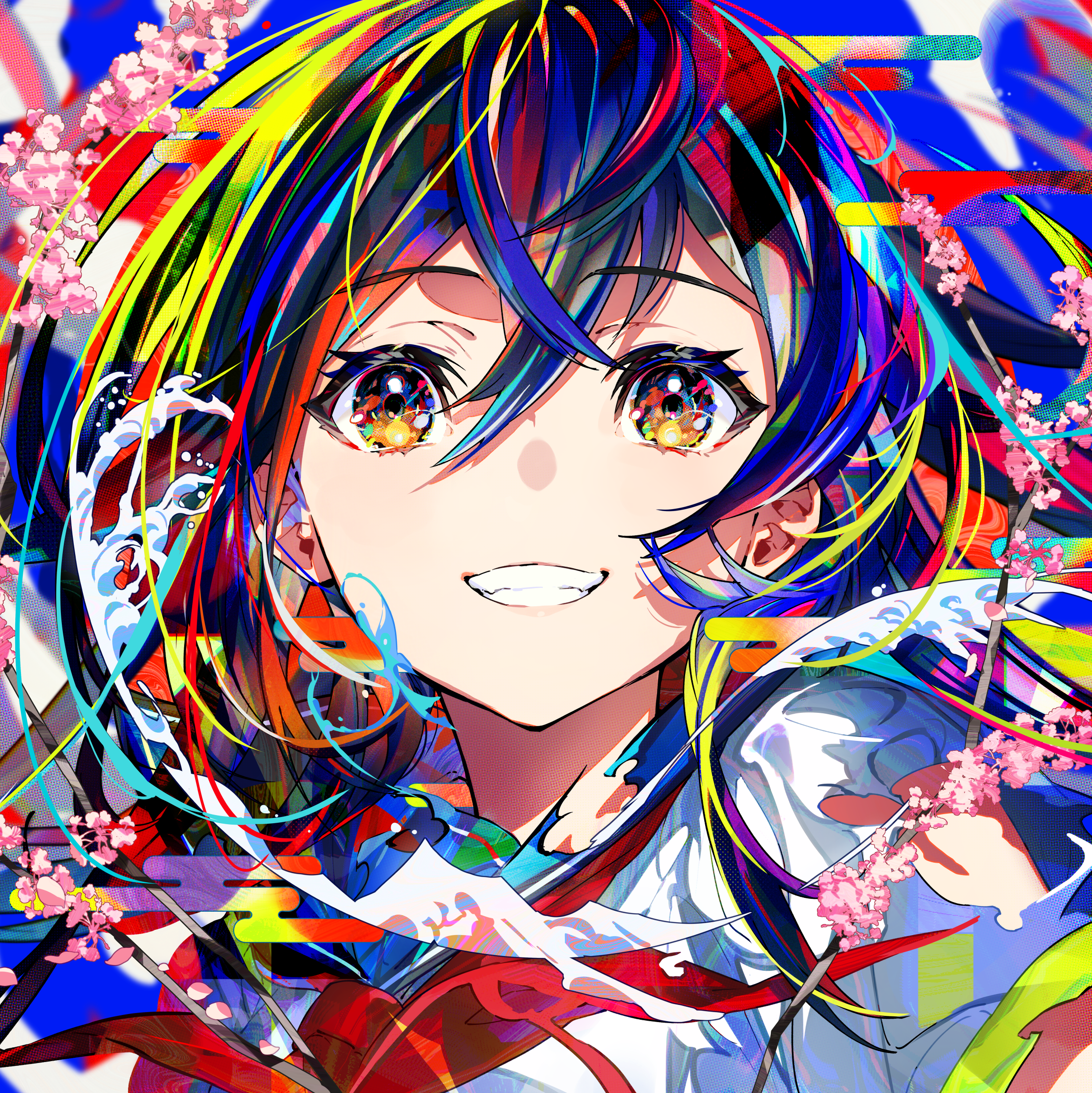 Anime Girls Colorful Mika Pikazo Schoolgirl School Uniform Flowers 2295x2297