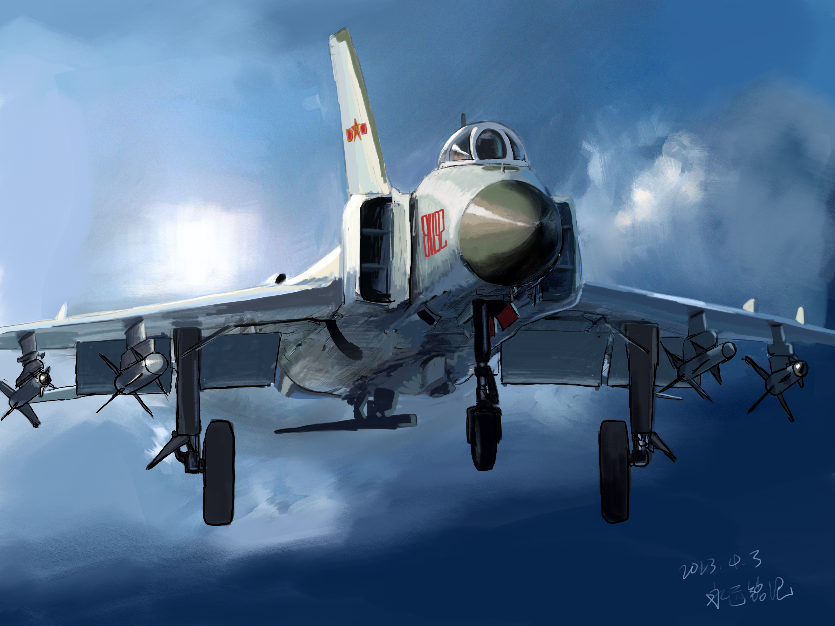PLAAF Air Force Sky Jet Fighter Artwork Clouds Red Star Pilot Military Aircraft Flying 2880x2160