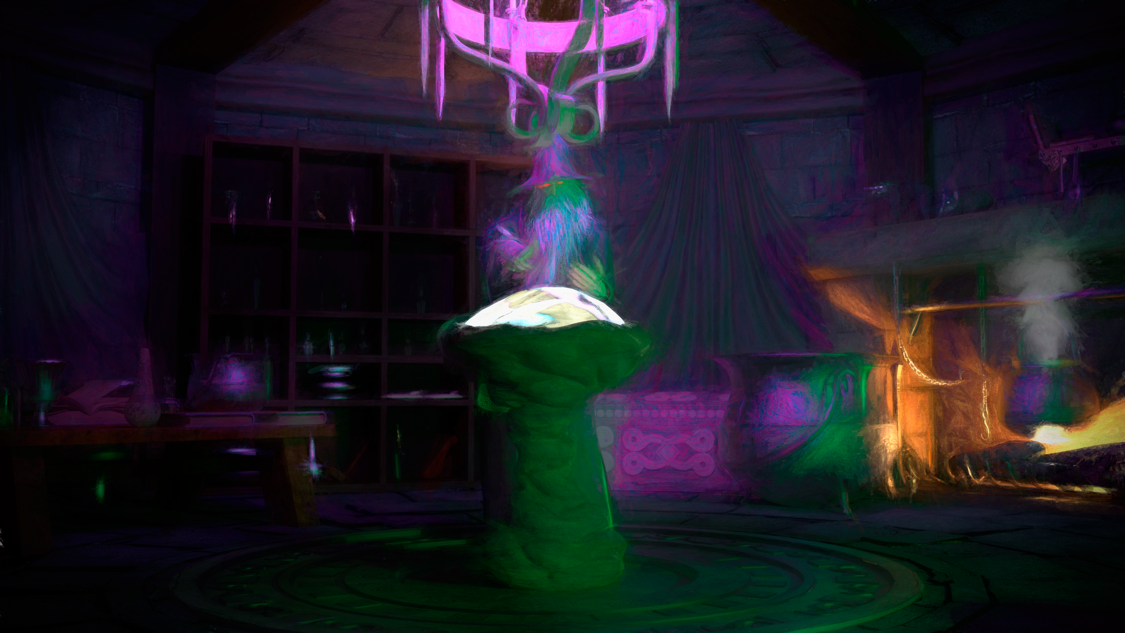 3D CGi Digital Art Shader Wizard Cave Magic Oil Painting Artwork 3840x2160