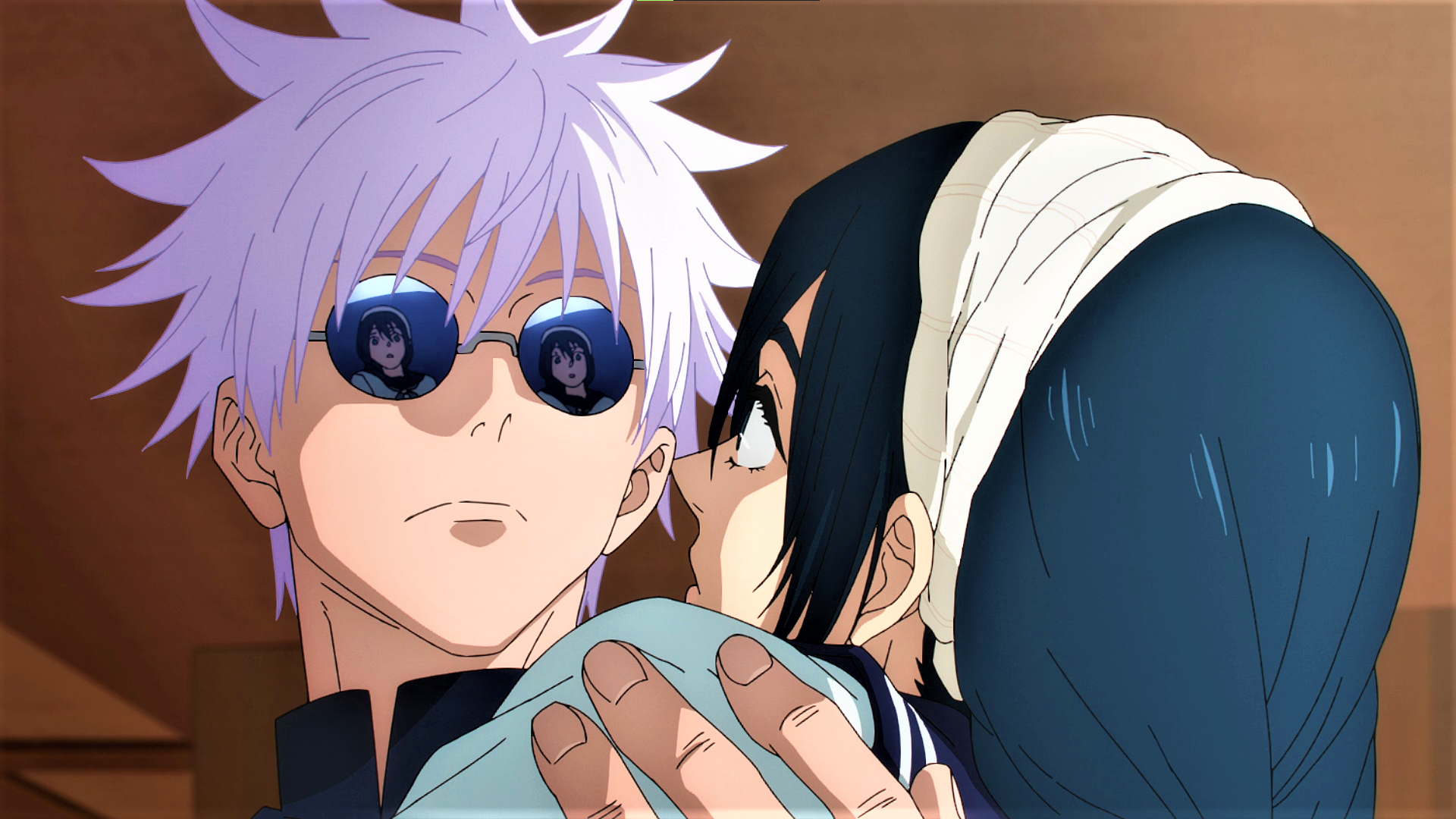 Jujutsu Kaisen Satoru Gojo Glasses White Hair Headband Frown Reflection Anime Anime Screenshot Anime 1920x1080