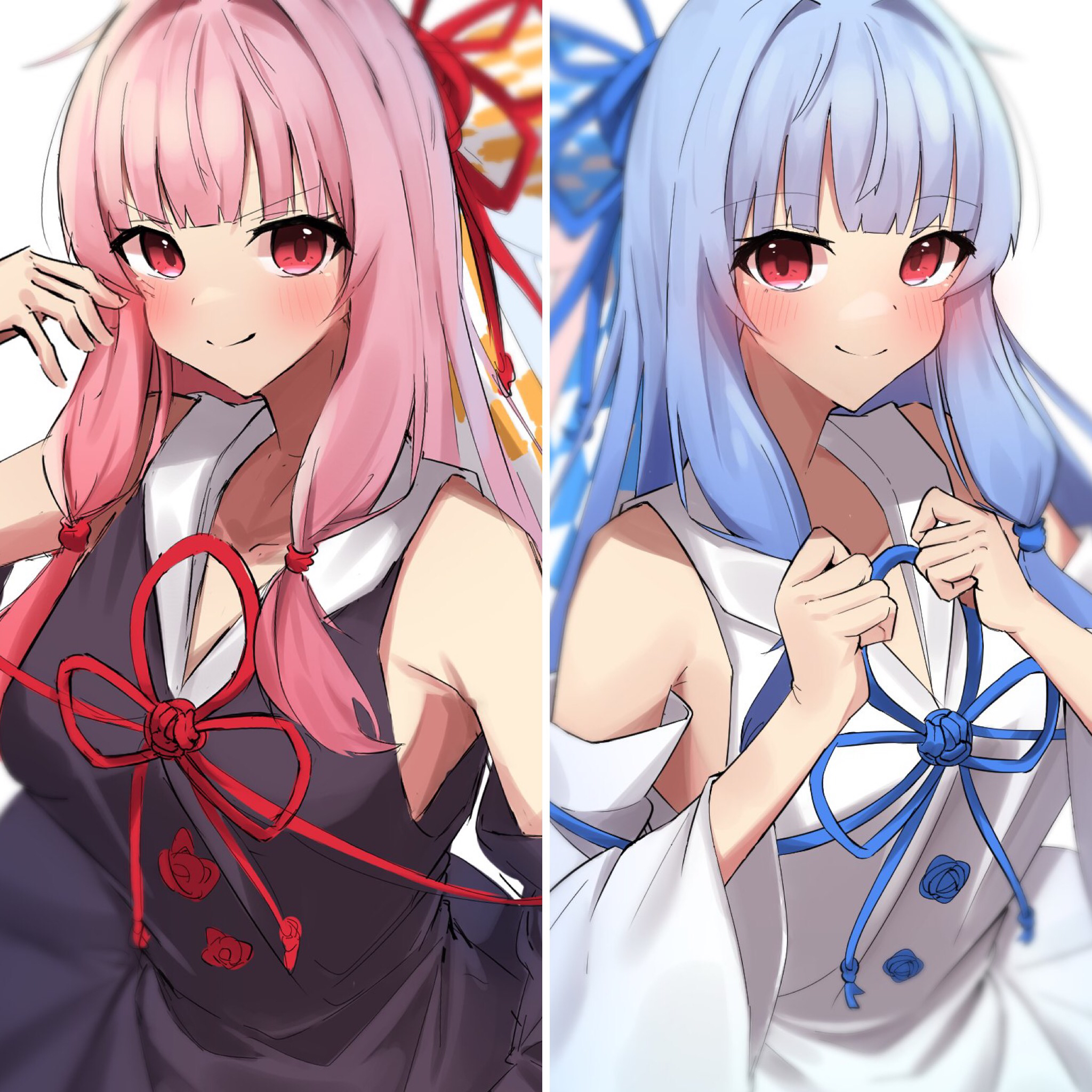 Anime Anime Girls Voiceroid Kotonoha Akane Kotonoha Aoi Long Hair Pink Hair Blue Hair Twins Artwork  2048x2048