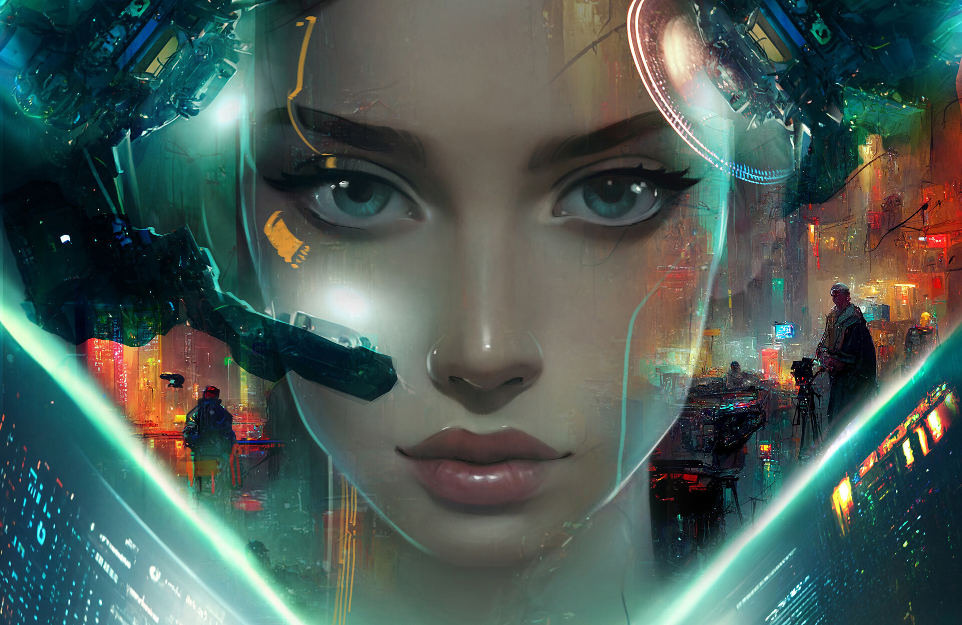 Artwork Women Digital Art Face Cyberpunk Futuristic Science Fiction Looking At Viewer Science Fictio 1920x1249