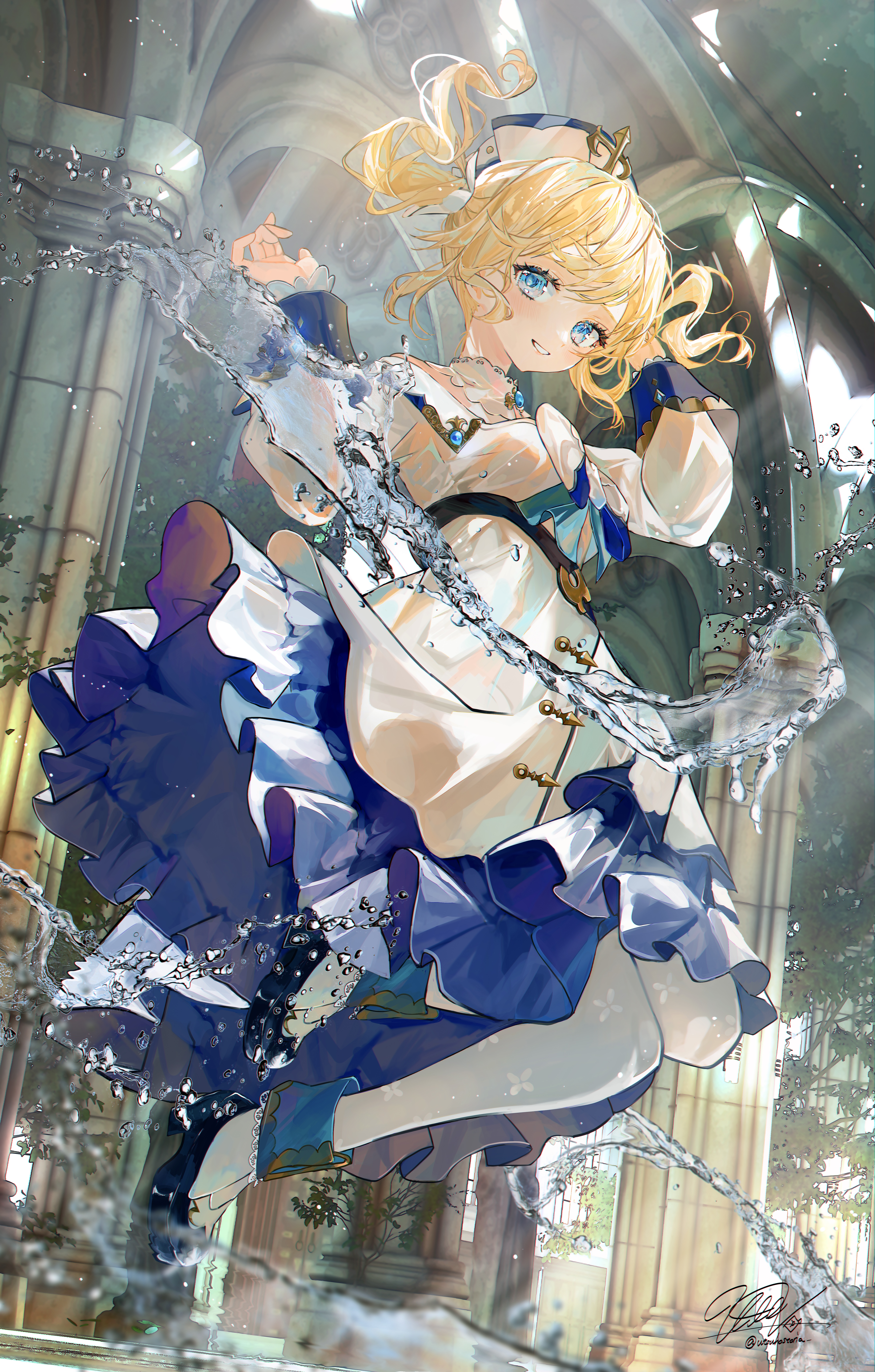 Anime Pixiv Portrait Display Anime Girls Looking At Viewer Water Dress Blonde Twintails Blue Eyes Sm 5250x8229