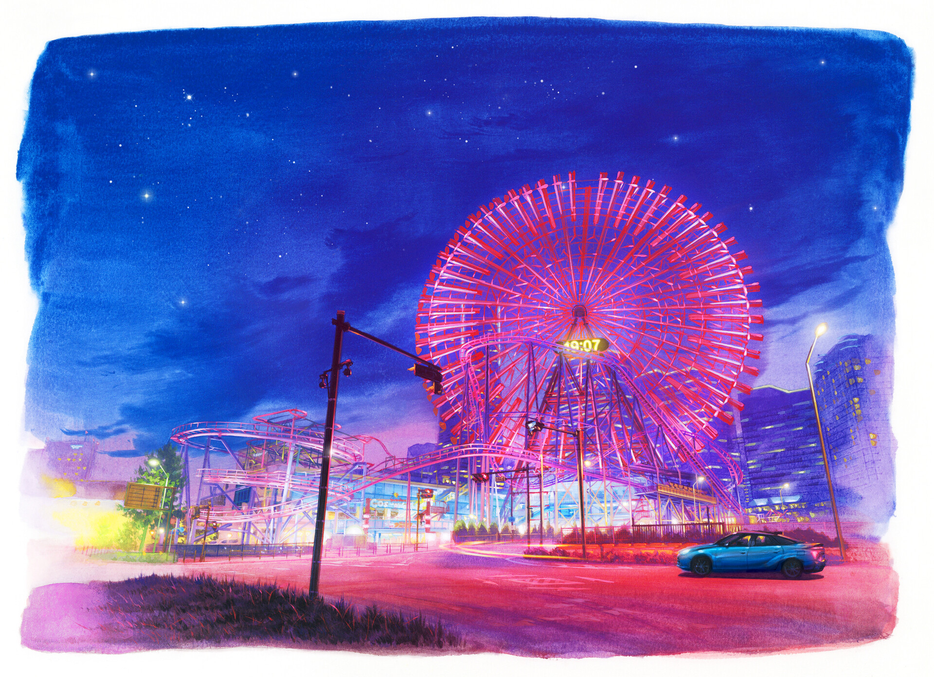 Artwork Digital Art City Car Ferris Wheel 1920x1392