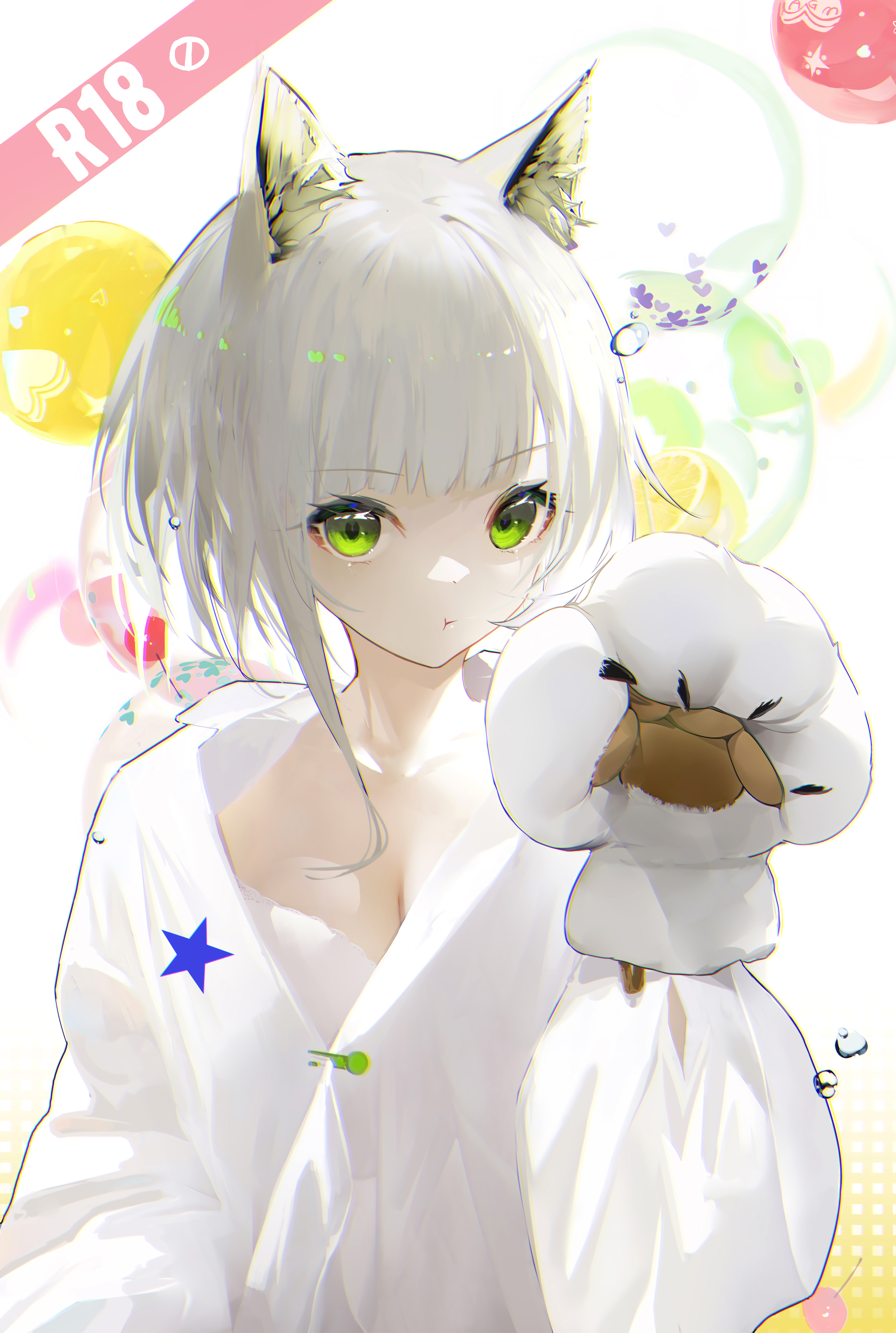 Cat Girl White Hair Omone Hokoma Agm Cat Ears Anime Girls Green Eyes Cat Gloves 4100x6100
