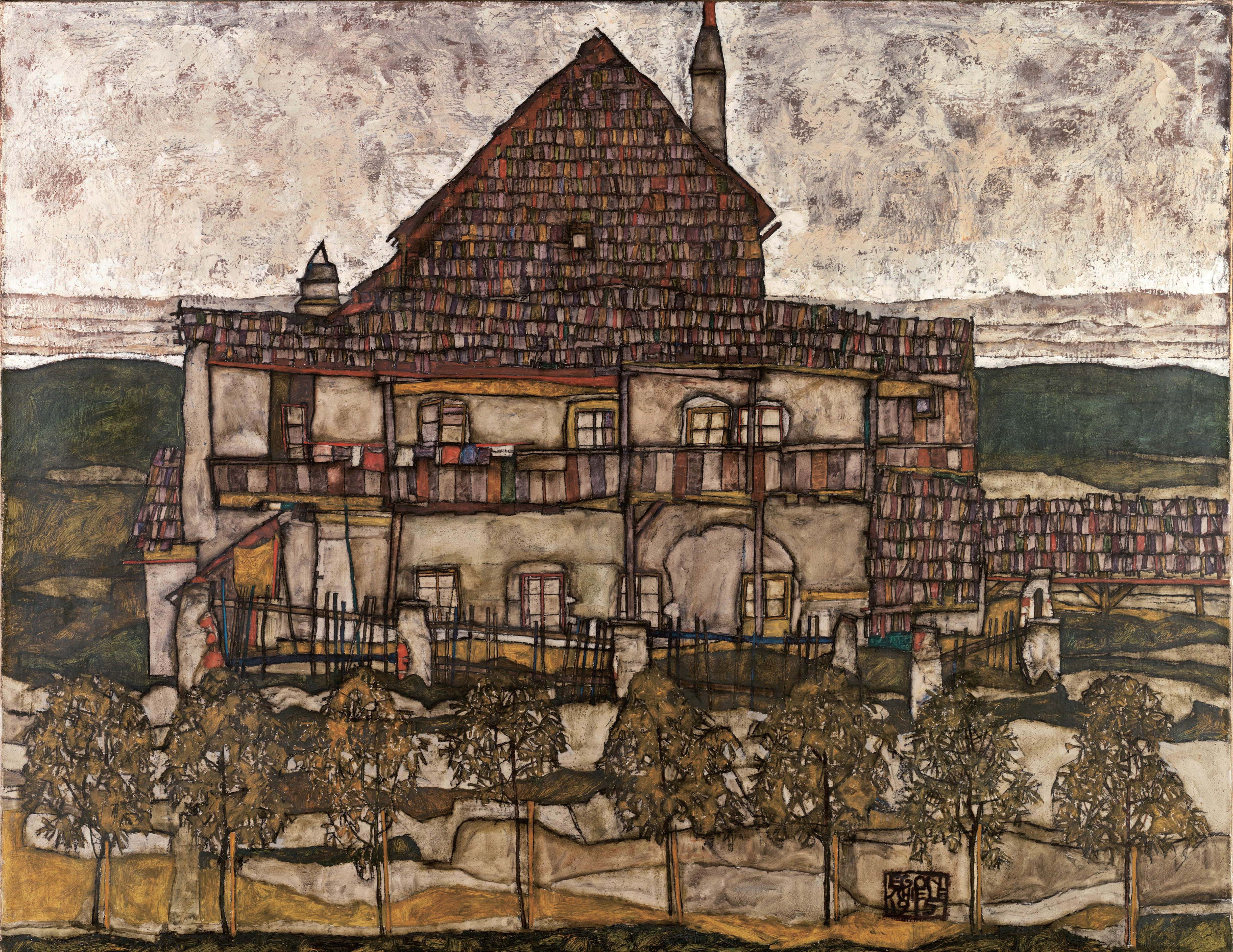 Oil On Canvas Oil Painting Egon Schiele House Artwork Classical Art Building 4881x3770