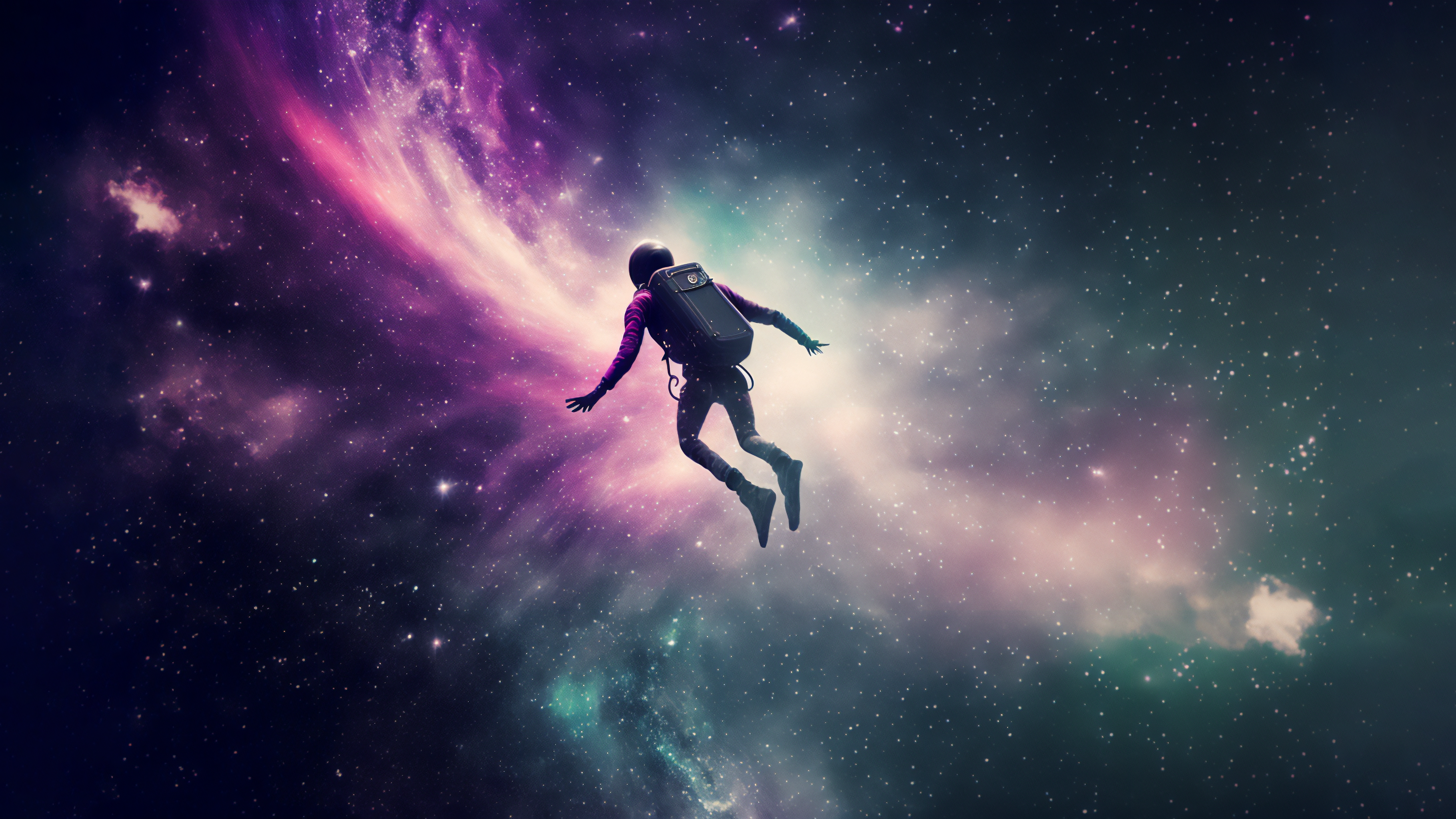Ai Art Illustration Space Universe Nebula Floating Astronaut Spacesuit Stars 3640x2048