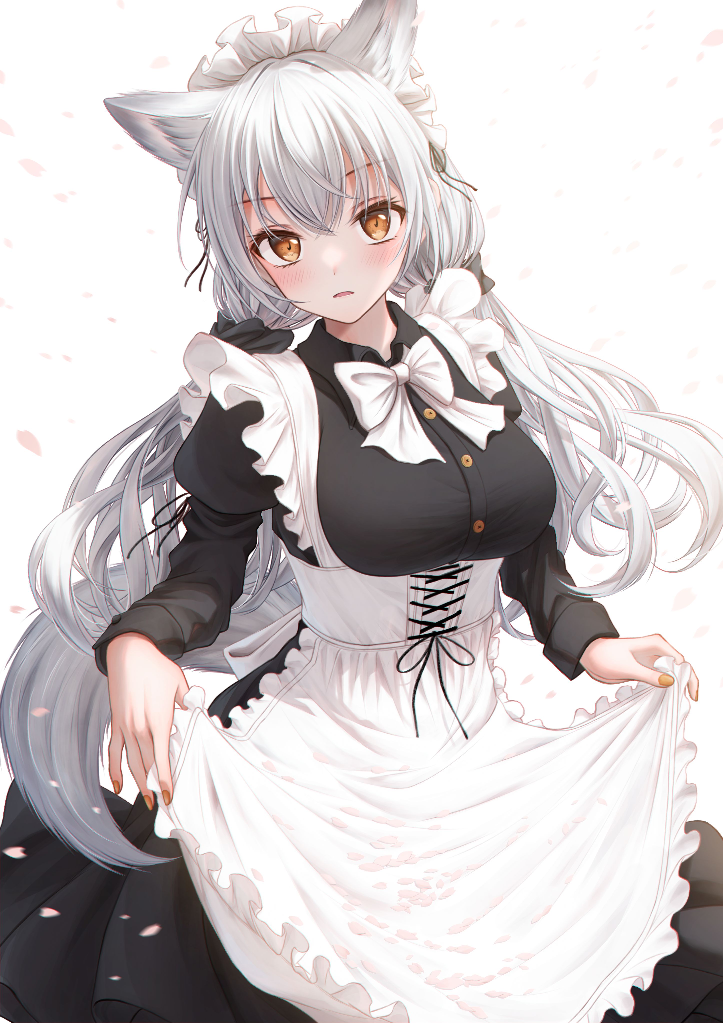 Anime Girls Maid Outfit Animal Ears Maid Vertical Lifting Dress Cat Girl Cat Ears Looking At Viewer  2894x4093