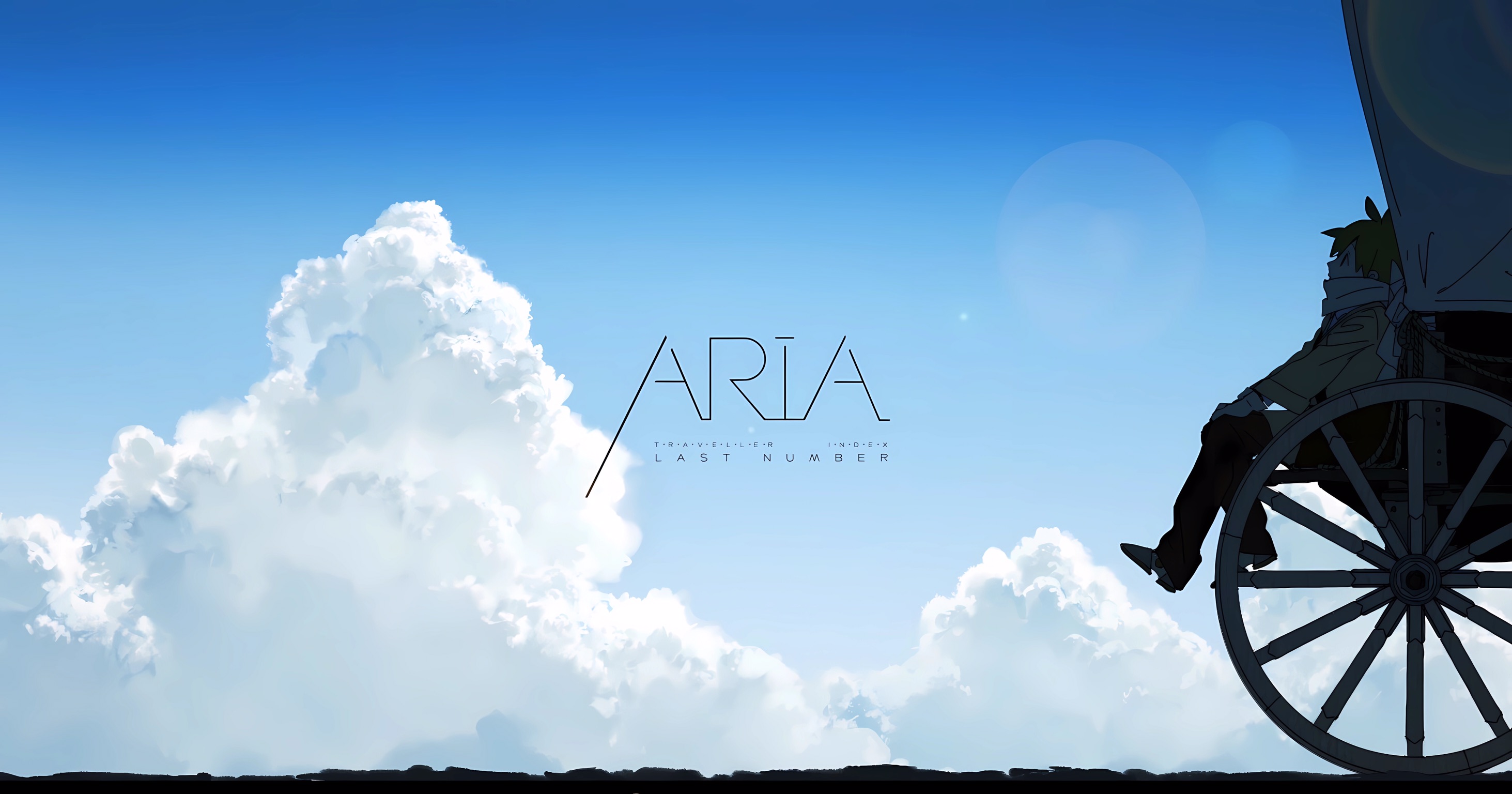 Anime Sky Scarf Looking Up Clouds Anime Boys Sitting Simple Background Minimalism Aria 2926x1536