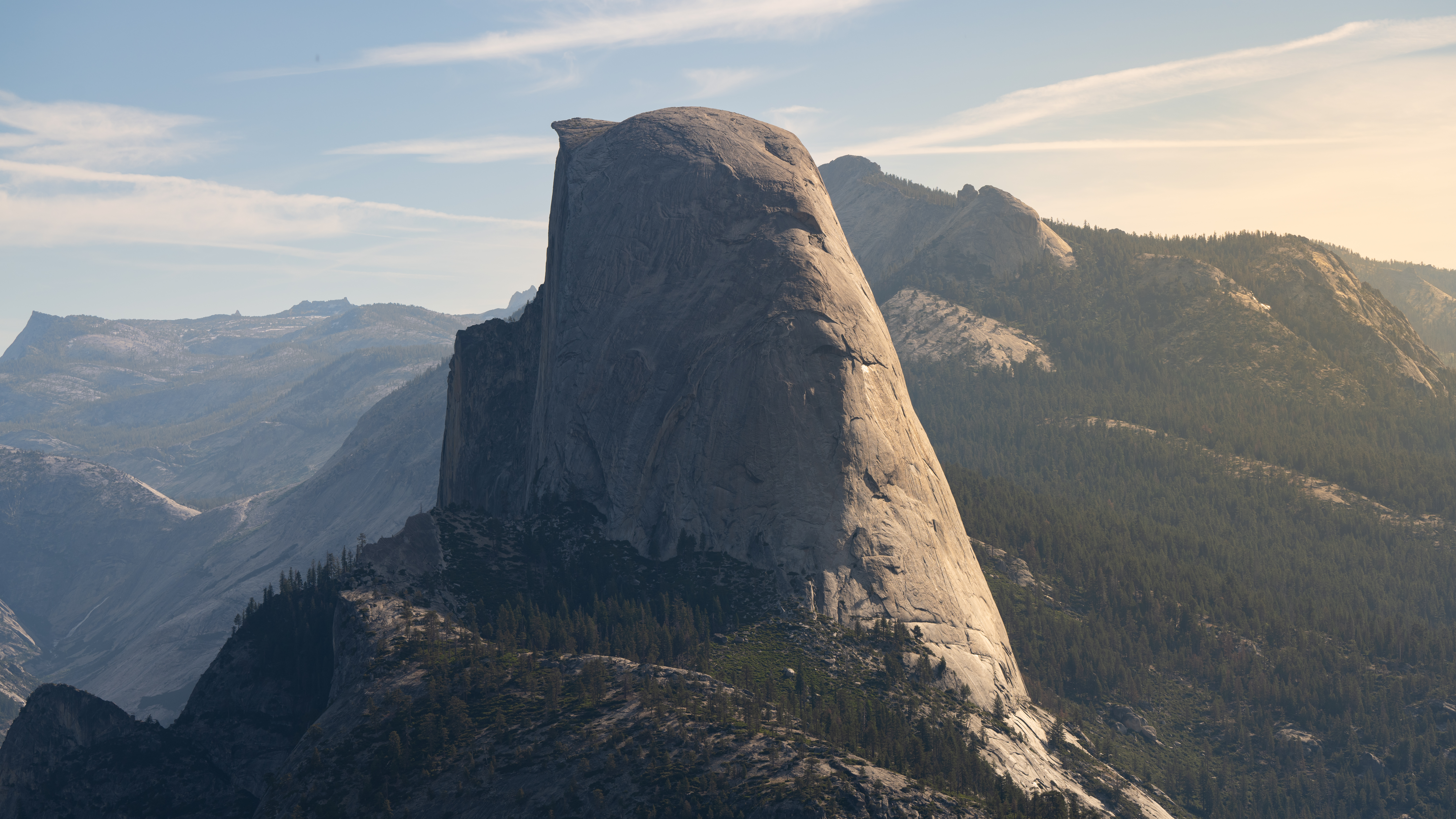 Yosemite National Park Mountains Sunrise Forest Landscape Half Dome Nature Sky Clouds Trees 8256x4644