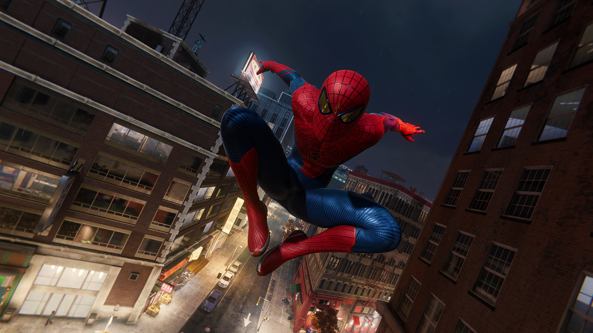 Spider Man Spider Man 2018 Marvel Comics PlayStation Bodysuit Superhero Night Building Street City C 1920x1080