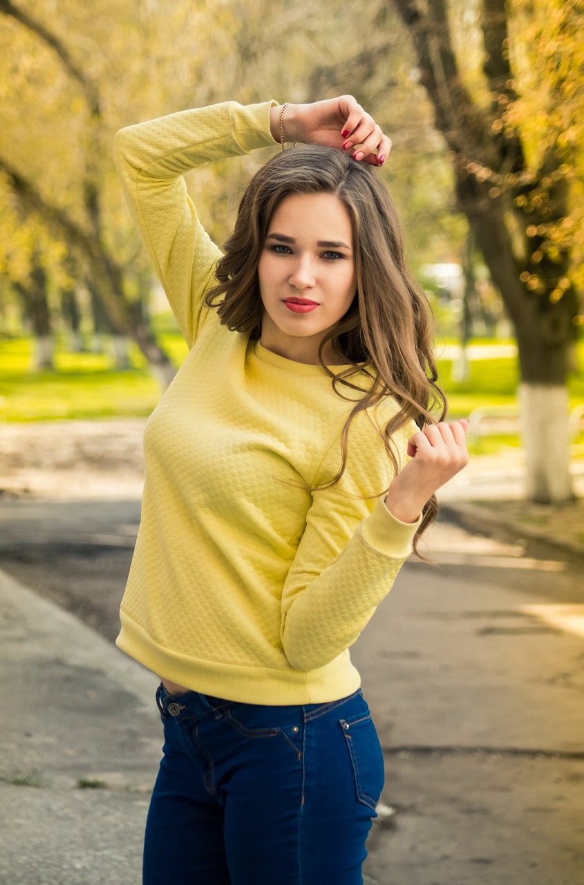Women Model Hair Outdoors Sweatshirts Park Yellow Sweater 845x1280