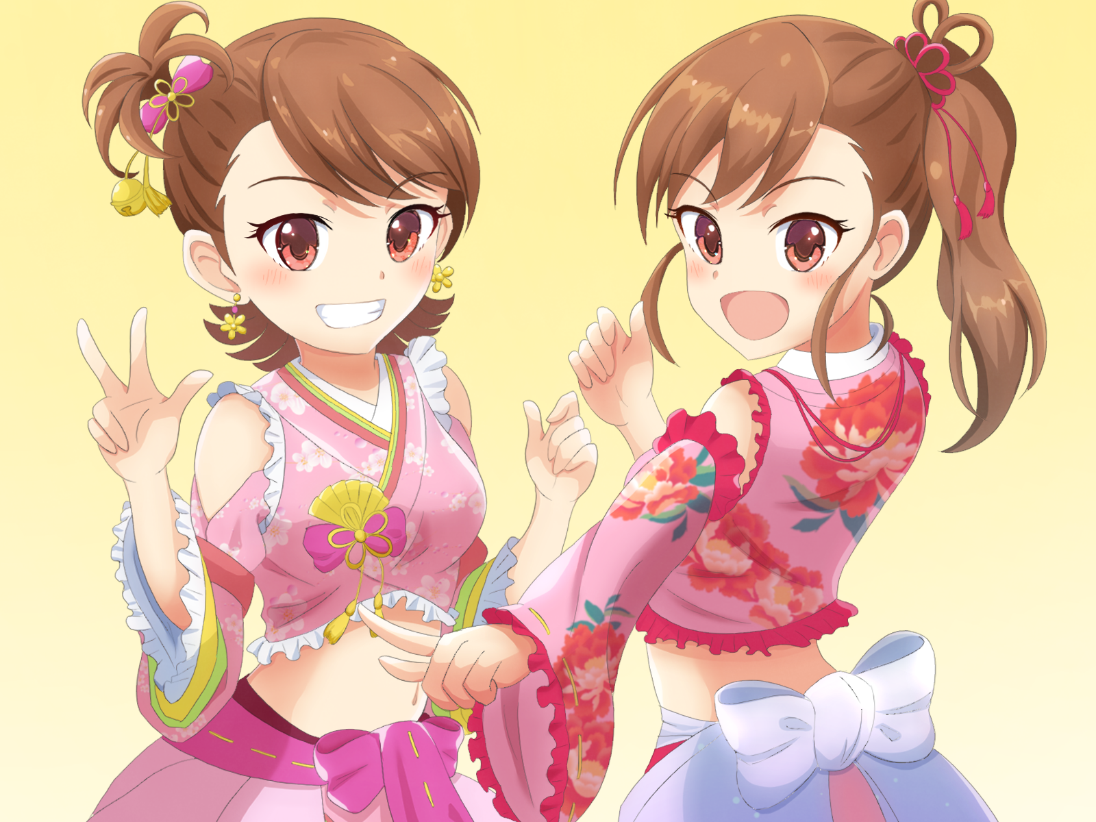Anime Anime Girls THE IDOLM STER Futami Ami Futami Mami Long Sleeves Brunette Twins Two Women Artwor 1600x1200
