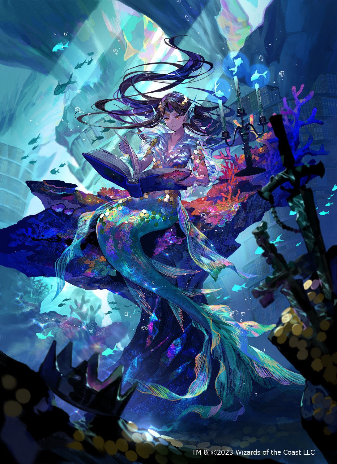 Anime Anime Girls Portrait Display Long Hair Mermaids Fish Animals Watermarked Underwater In Water S 1090x1498