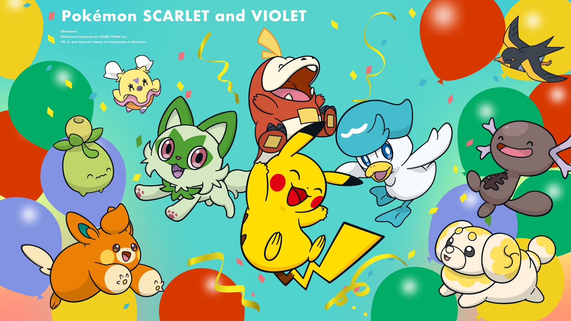 Nintendo Pokemon Scarlet Violet Pikachu Video Games Video Game Art Balloon Confetti 1920x1080
