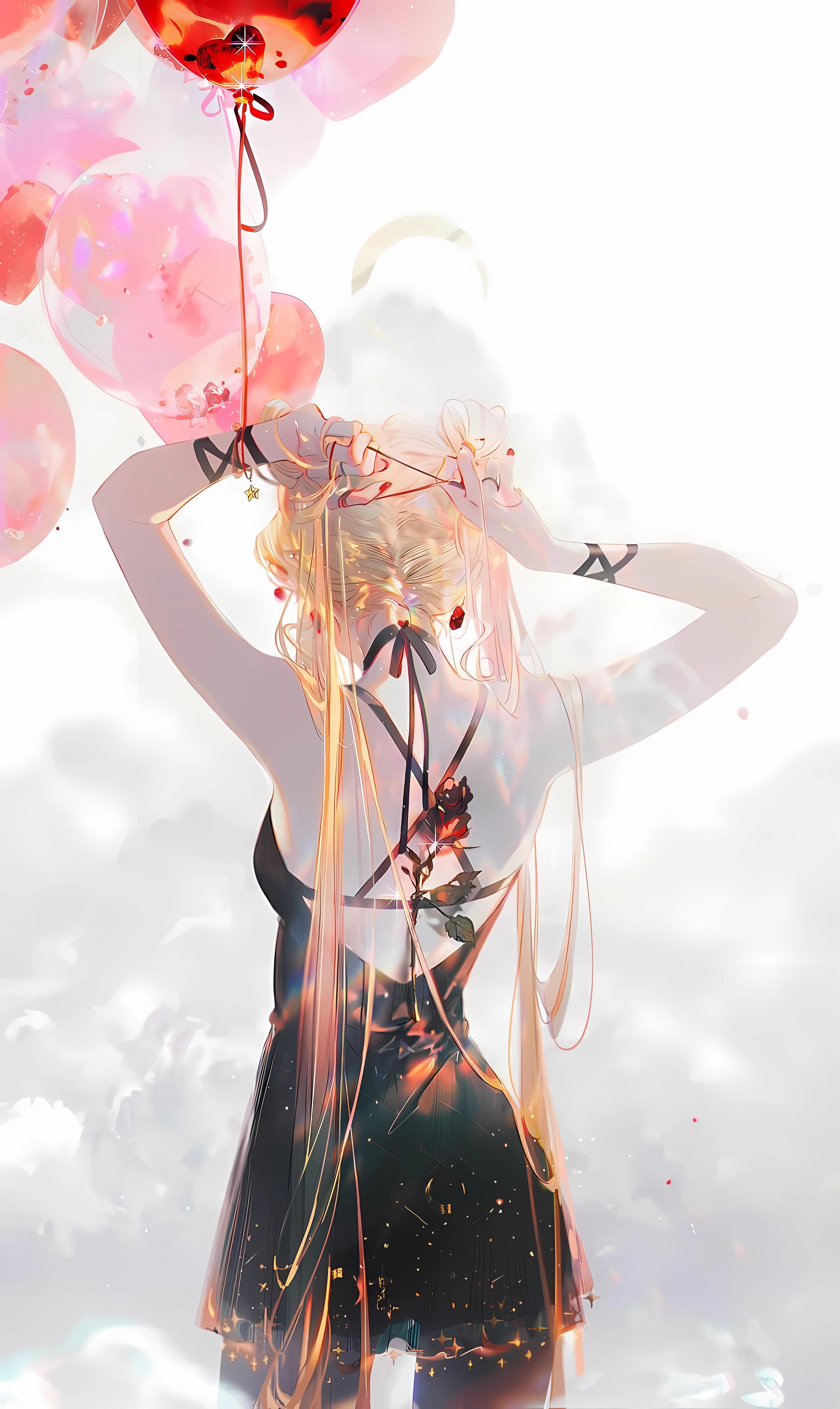 Anime Anime Girls Tsukino Usagi Sailor Moon Rear View Arms Up Balloon Black Dress Portrait Display B 3120x5232