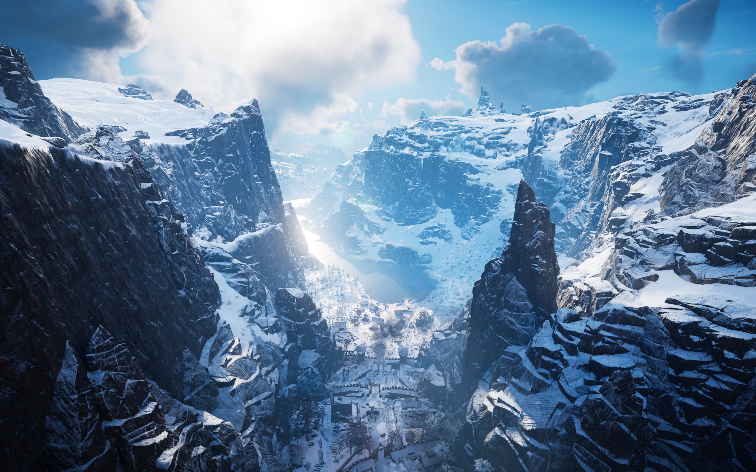 Assassins Creed Valhalla Screen Shot Video Games Ubisoft CGi Snow Nature Clouds Sunlight 2560x1600