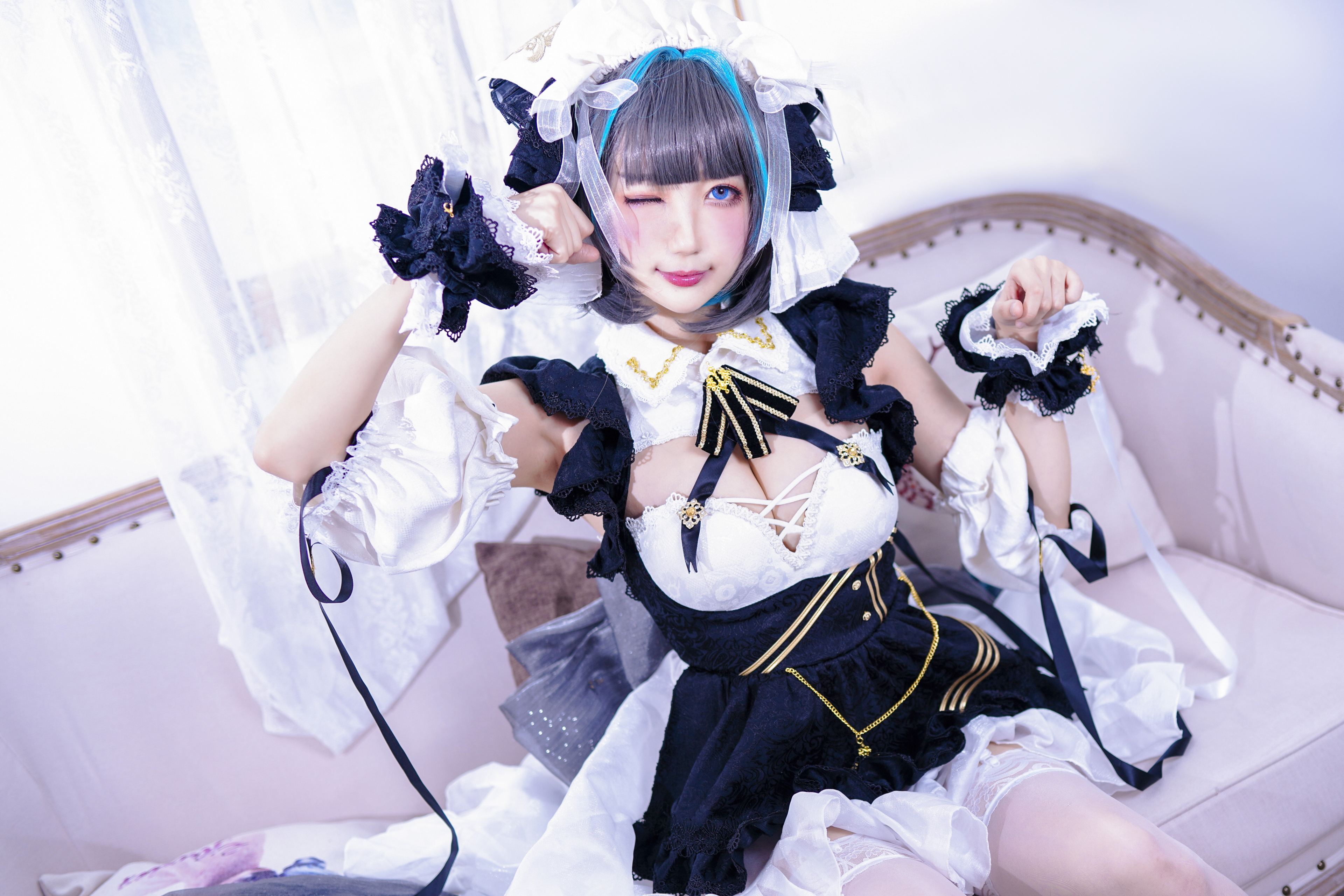 Women Model Asian Cosplay Cheshire Azur Lane Azur Lane Video Games Maid Maid Outfit Women Indoors 3840x2561