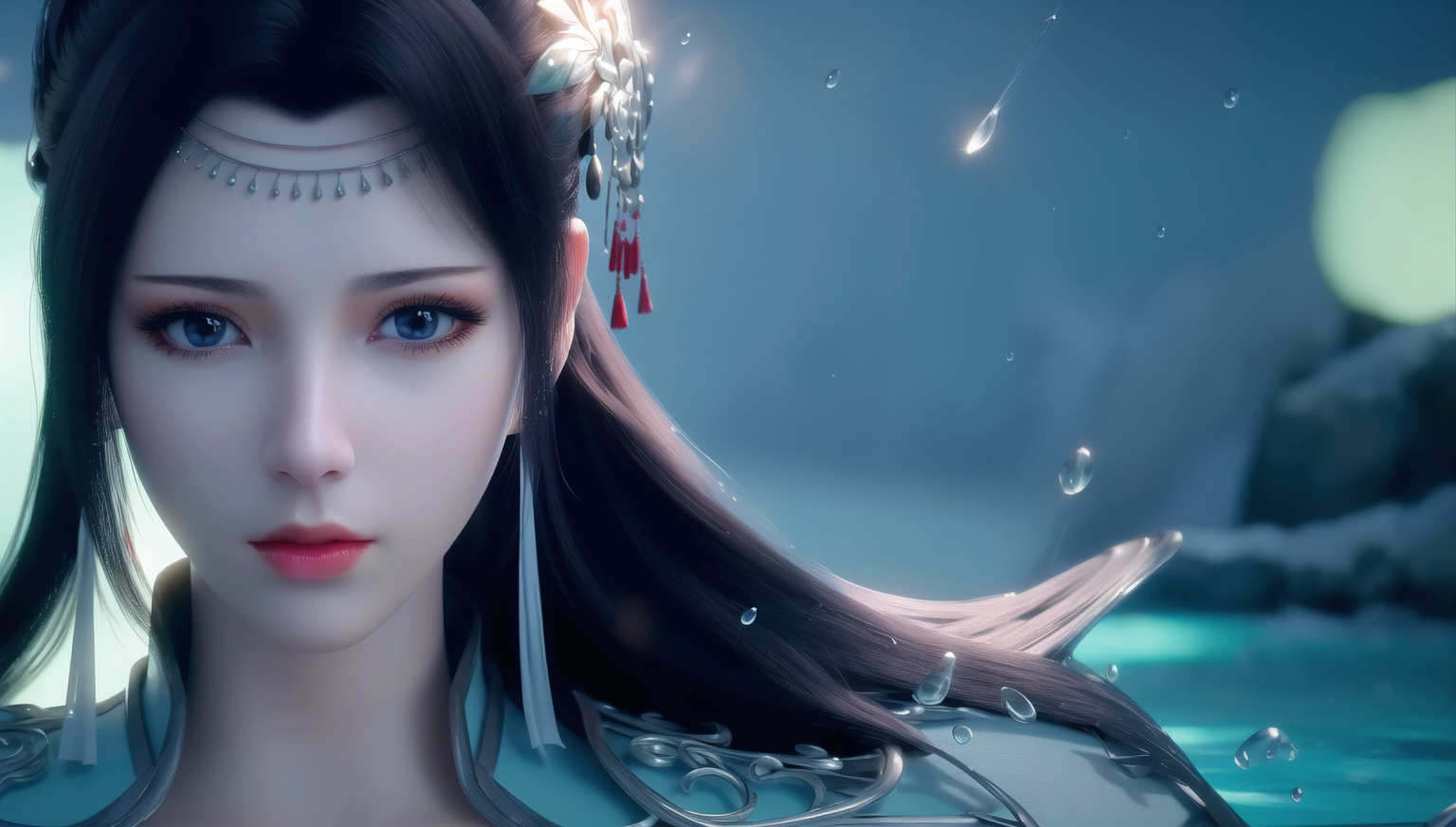 Daike Chinese Anime Dou Po Cang Qiong Water Water Drops Long Hair Looking At Viewer Asian Women CGi 1536x872