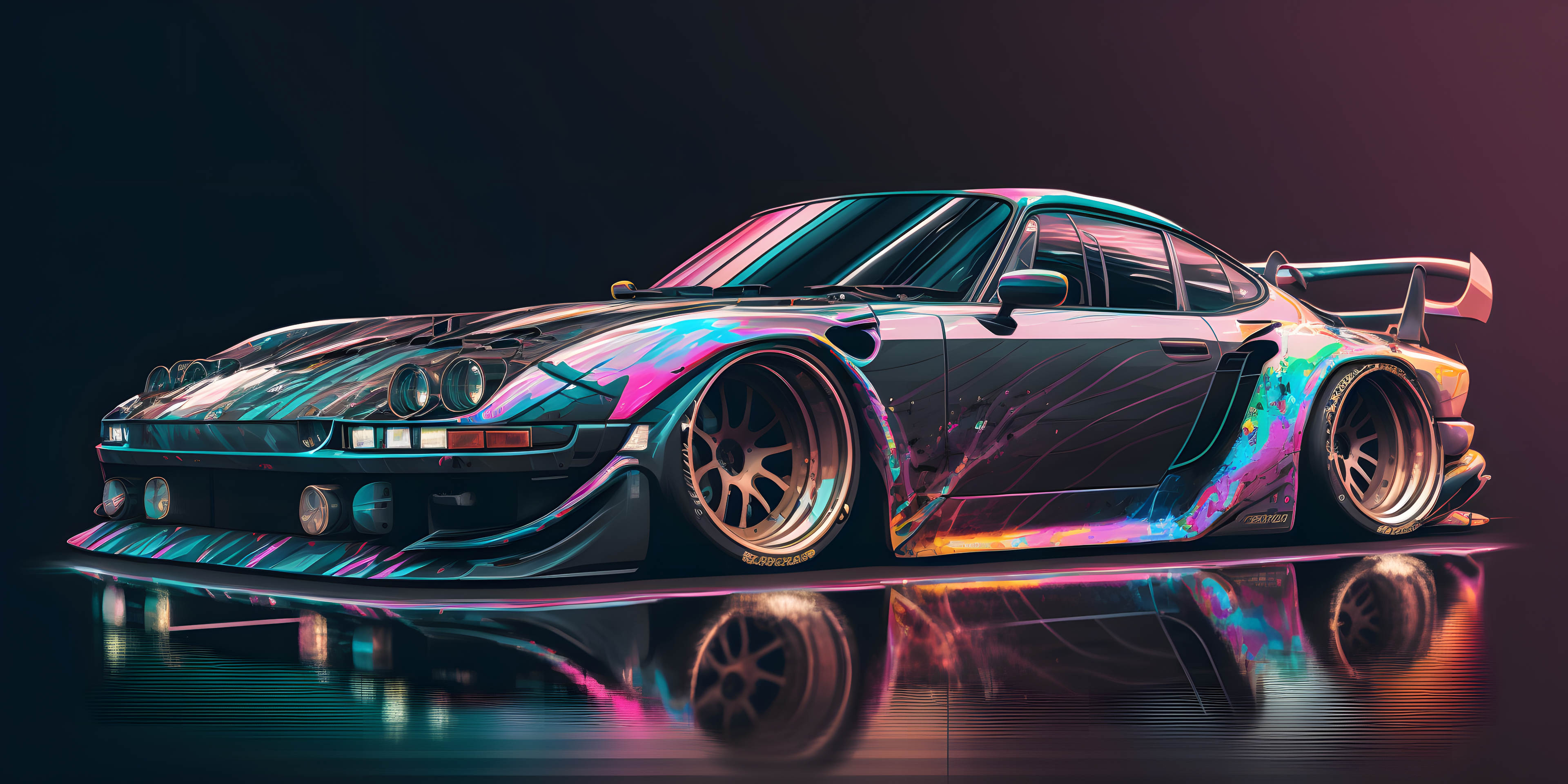 Ai Art Japanese Cars Supercars Iridescent Colorful Reflection Car Simple Background Minimalism 3840x1920