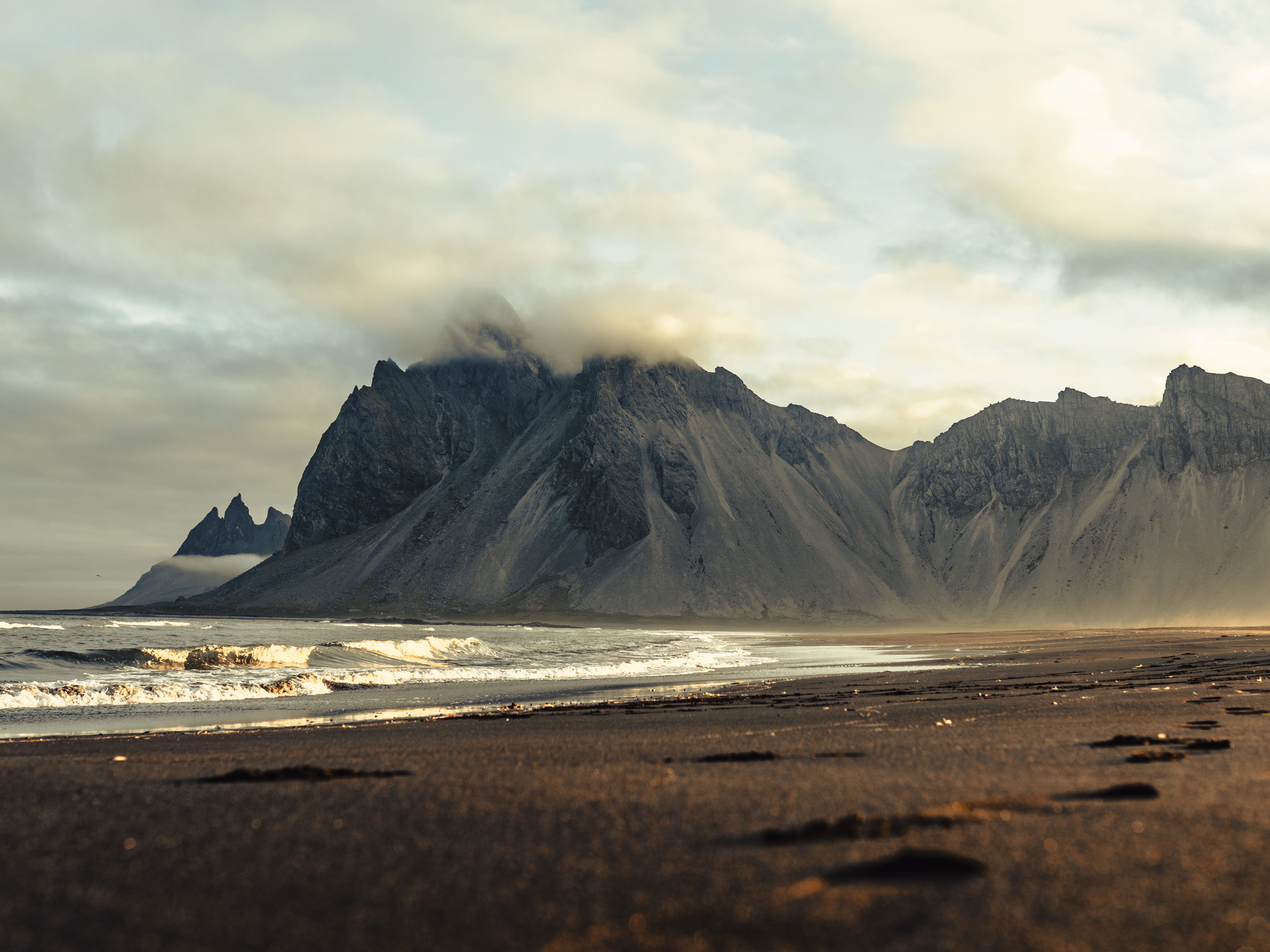 Photography Landscape Nature Mountains Beach Clouds Iceland Sea Sand 7072x5304