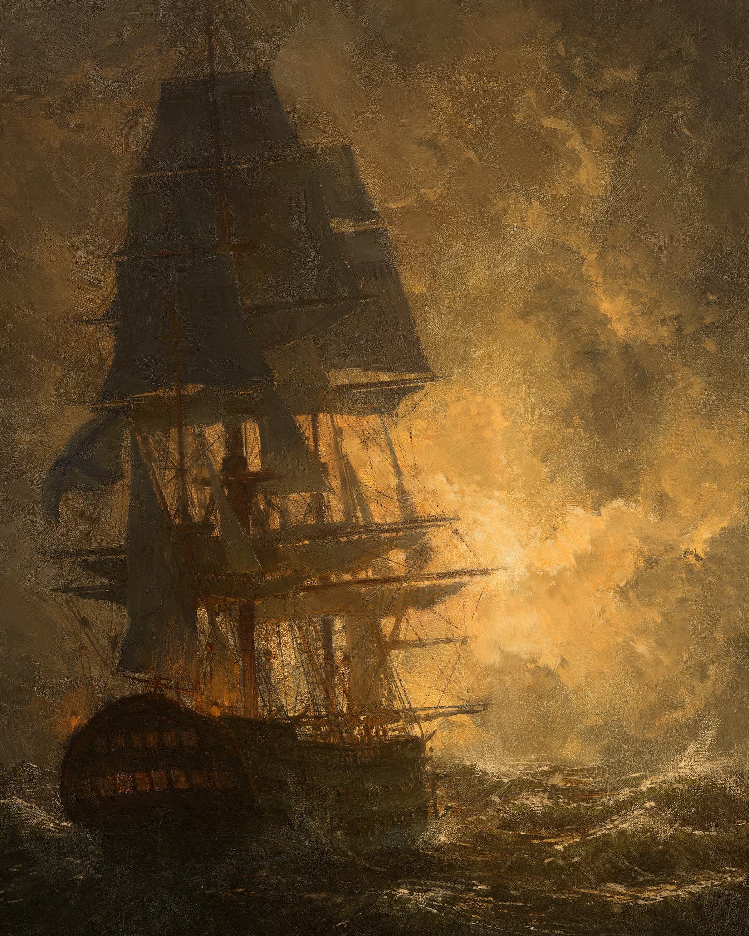 Digital Painting Boat Ship Calder Moore Illustration Portrait Display Water Clouds Sky Waves 2400x3000