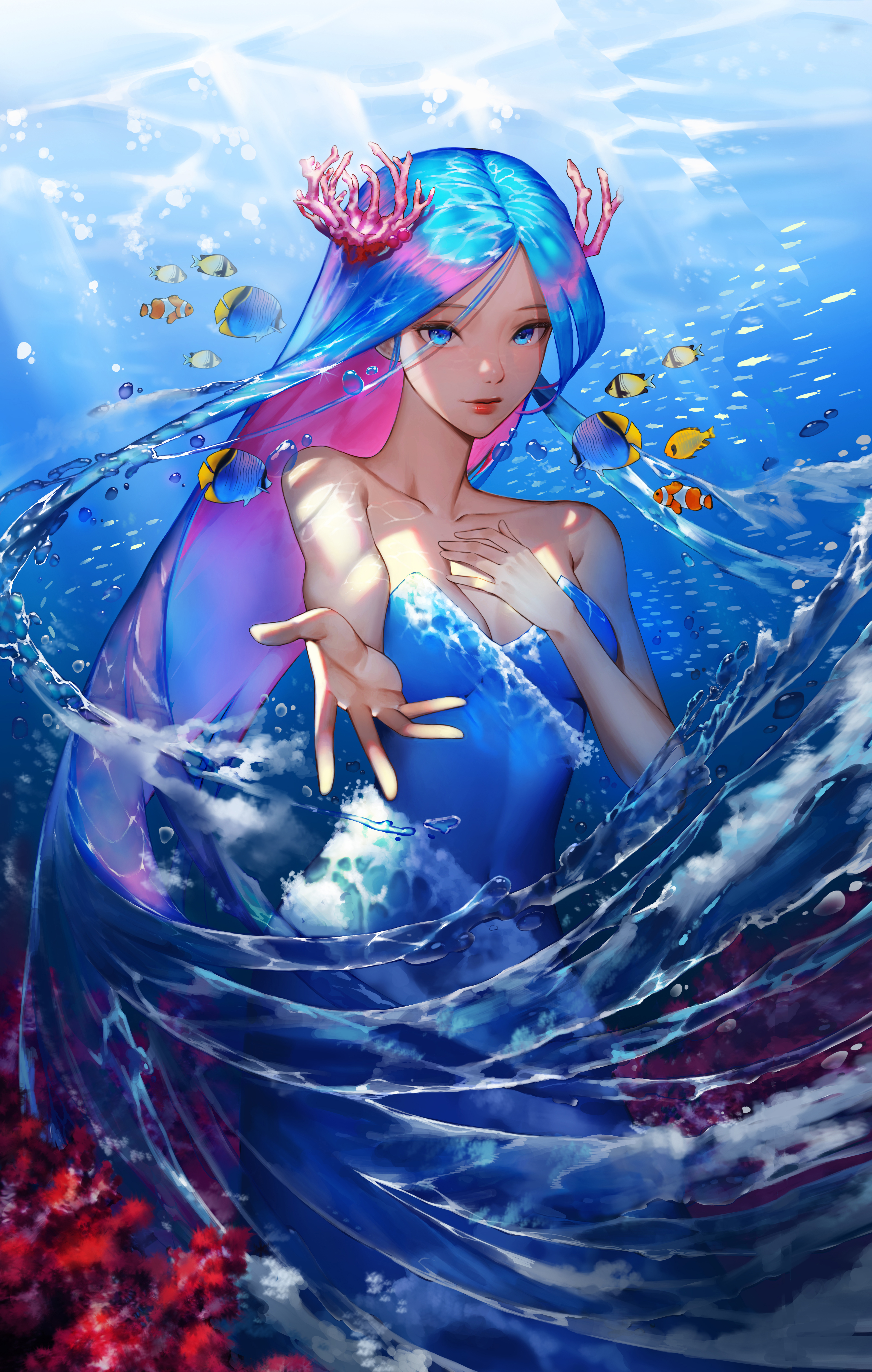 Mumu914 Vertical Cookie Run Underwater Sea Fairy Cookie Water Fish Water Drops Bubbles Clownfish The 3788x5954
