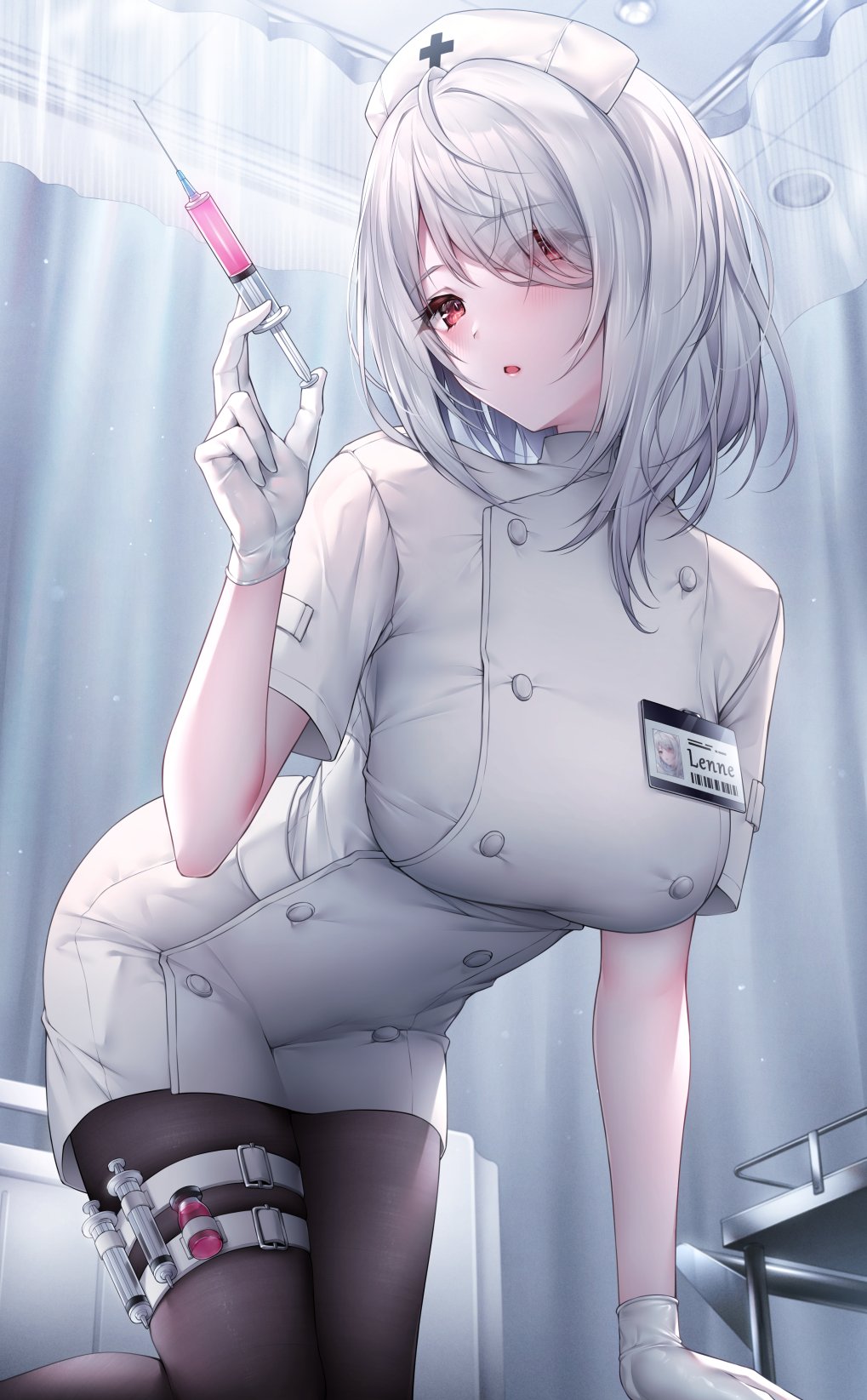 Anime Anime Girls Original Characters Nurse Outfit Artwork Digital Art Fan Art Nurses Needles White  1019x1645
