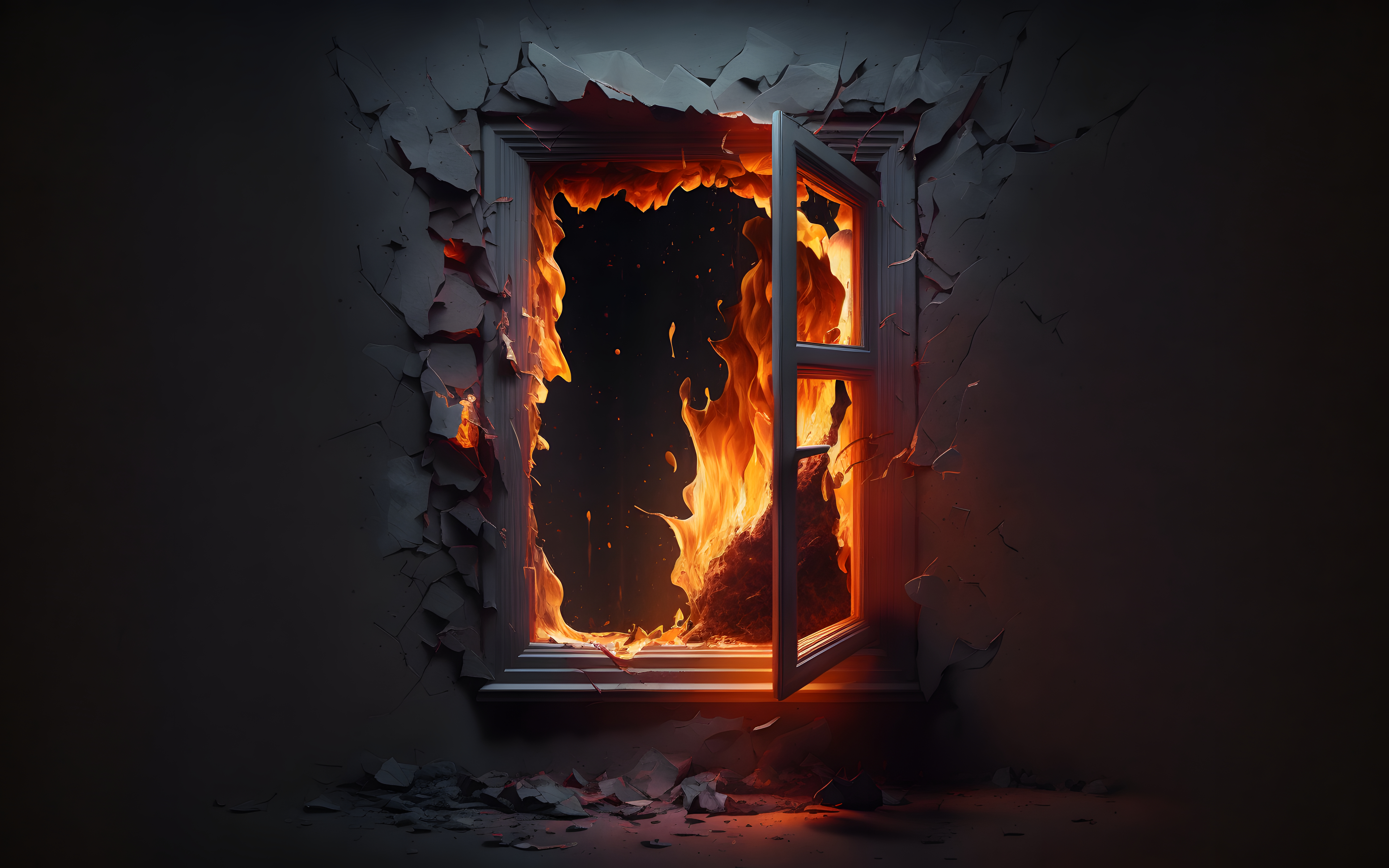 Ai Art Artwork Illustration Digital Art Fire Window Abstract Destruction Minimalism 3840x2400