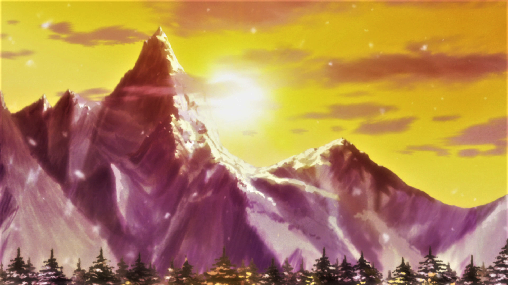 Hunter X Hunter Mountains Trees Sun Sunset Sunset Glow Sky Clouds Anime Anime Screenshot Sunlight 1920x1080