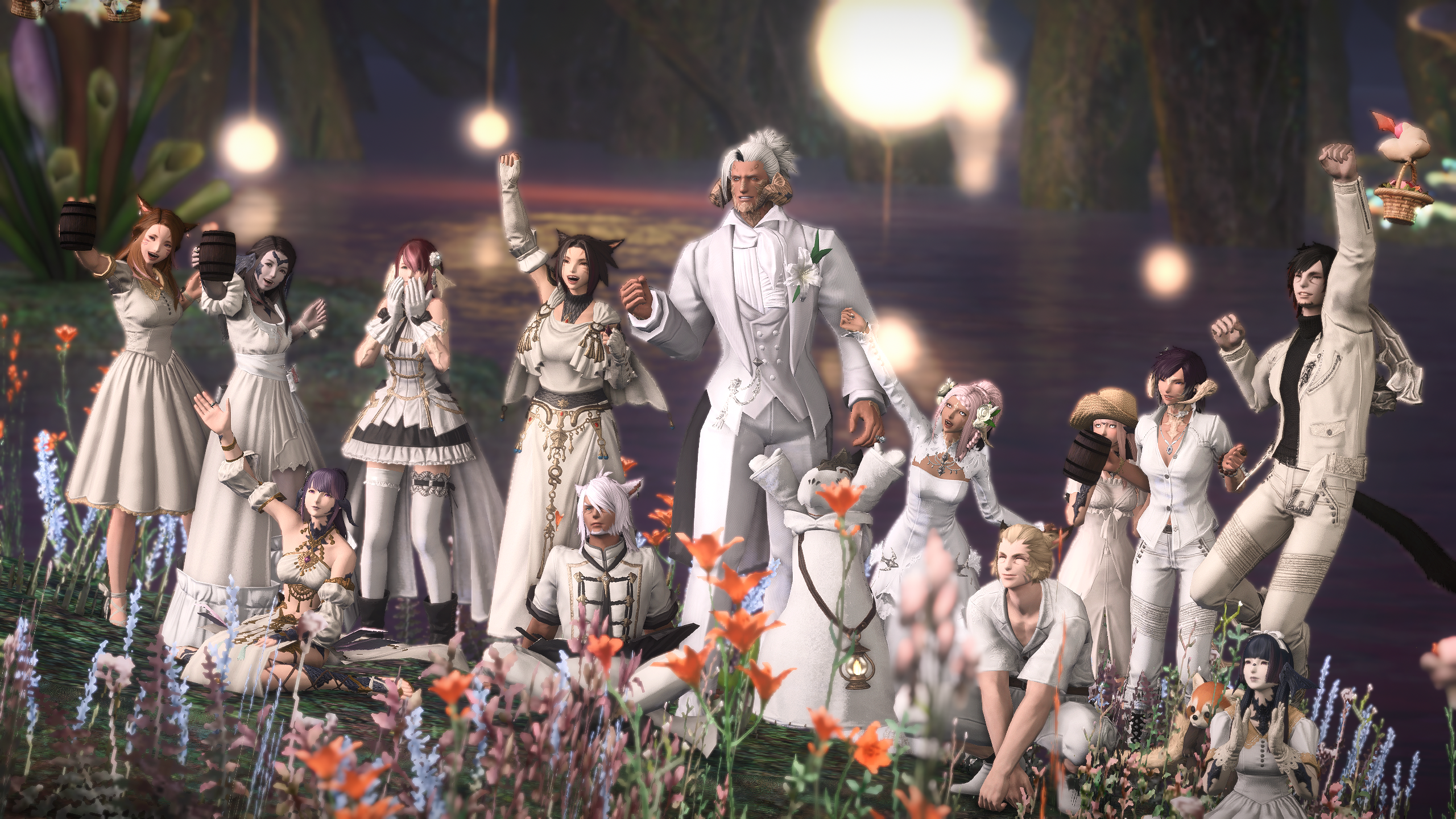 Final Fantasy XiV A Realm Reborn Reshade Weddings White ONyx CGi Video Game Characters Wedding Dress 2560x1440