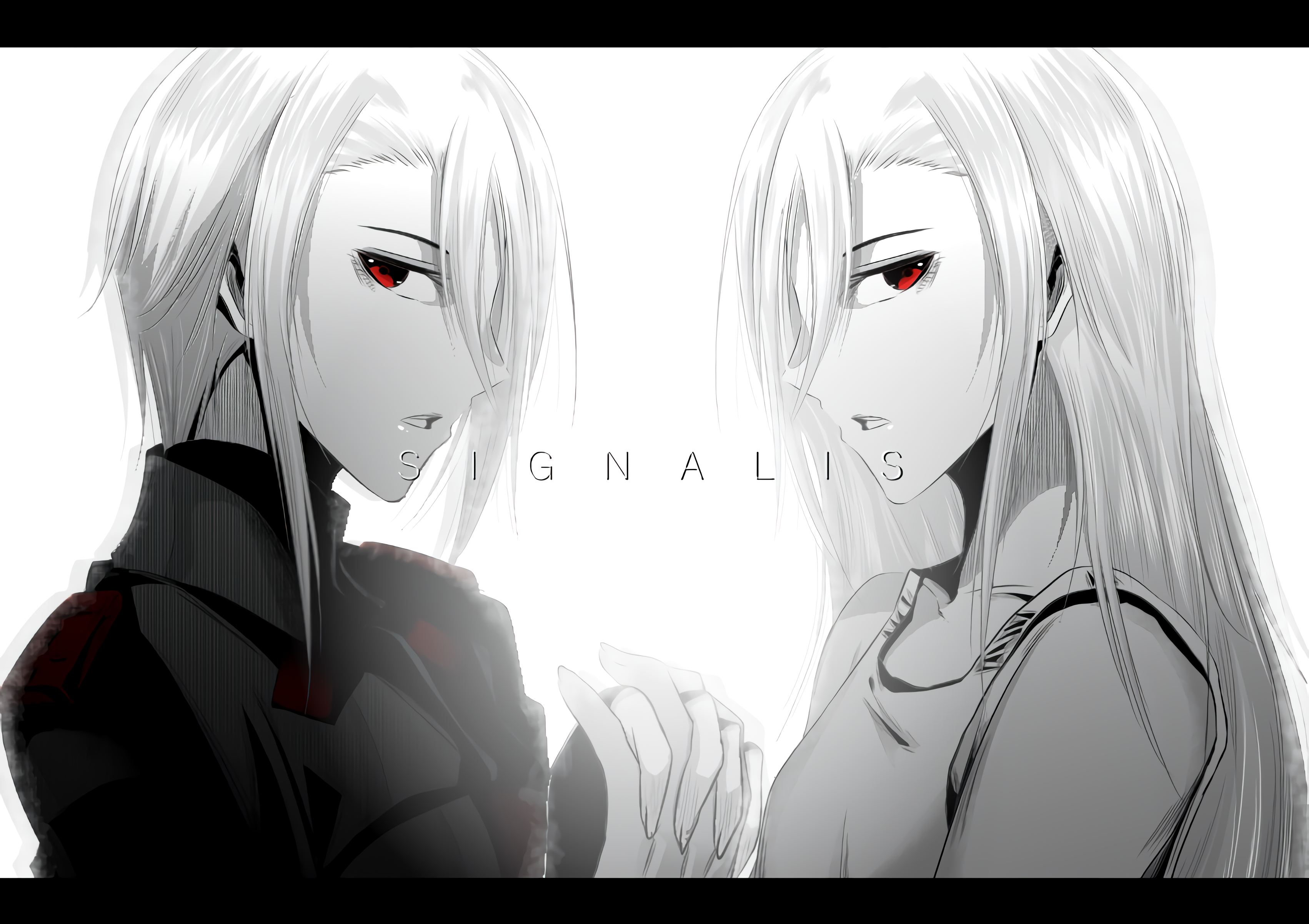 Signalis Anime Girls Science Fiction Androids Robot Looking At Viewer White Background Simple Backgr 3404x2404