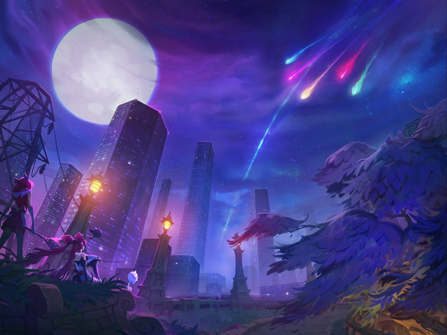 League Of Legends Video Game Characters City Moon Comet Video Game Art Video Games 1440x1080