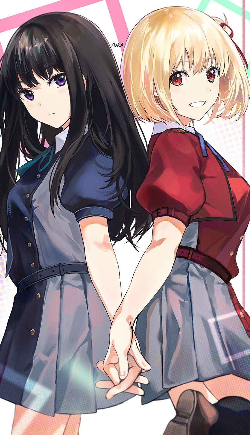 Anime Anime Girls Schoolgirl School Uniform Lycoris Recoil Nishikigi Chisato Inoue Takina Shoulder L 829x1443