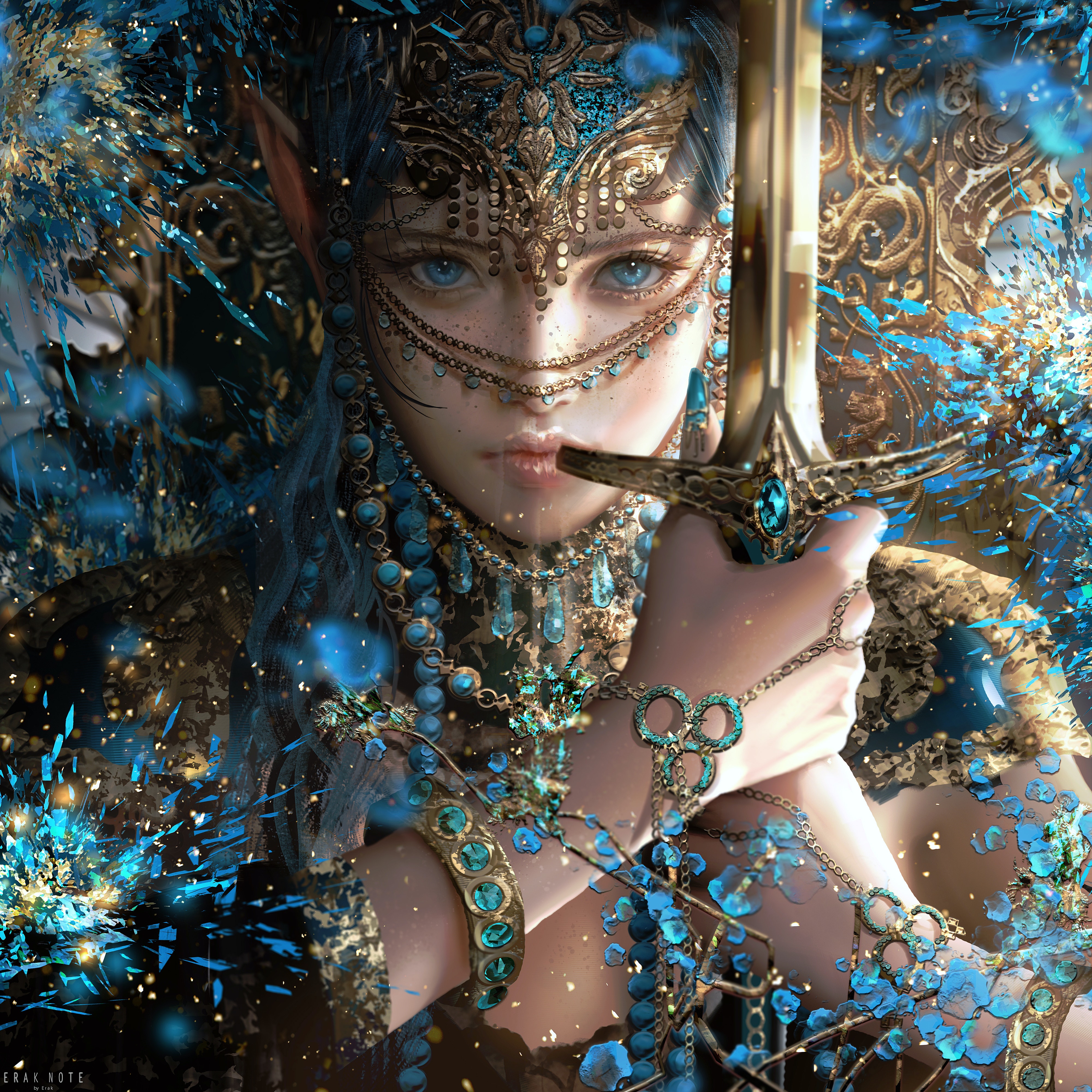 Digital Digital Art Artwork Illustration Erak Note Women Fantasy Girl Blue Eyes Fantasy Art Sword Lo 4000x4000