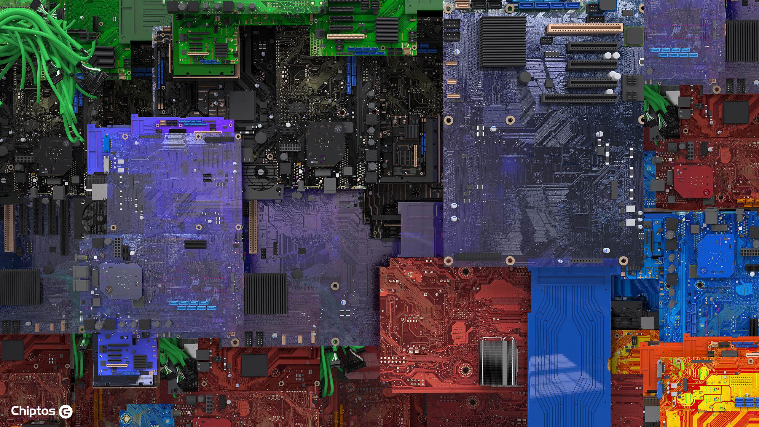 Chiptos Motherboards Computer PC Build Robot Circuit Boards Tech Digital Art Watermarked 2560x1440