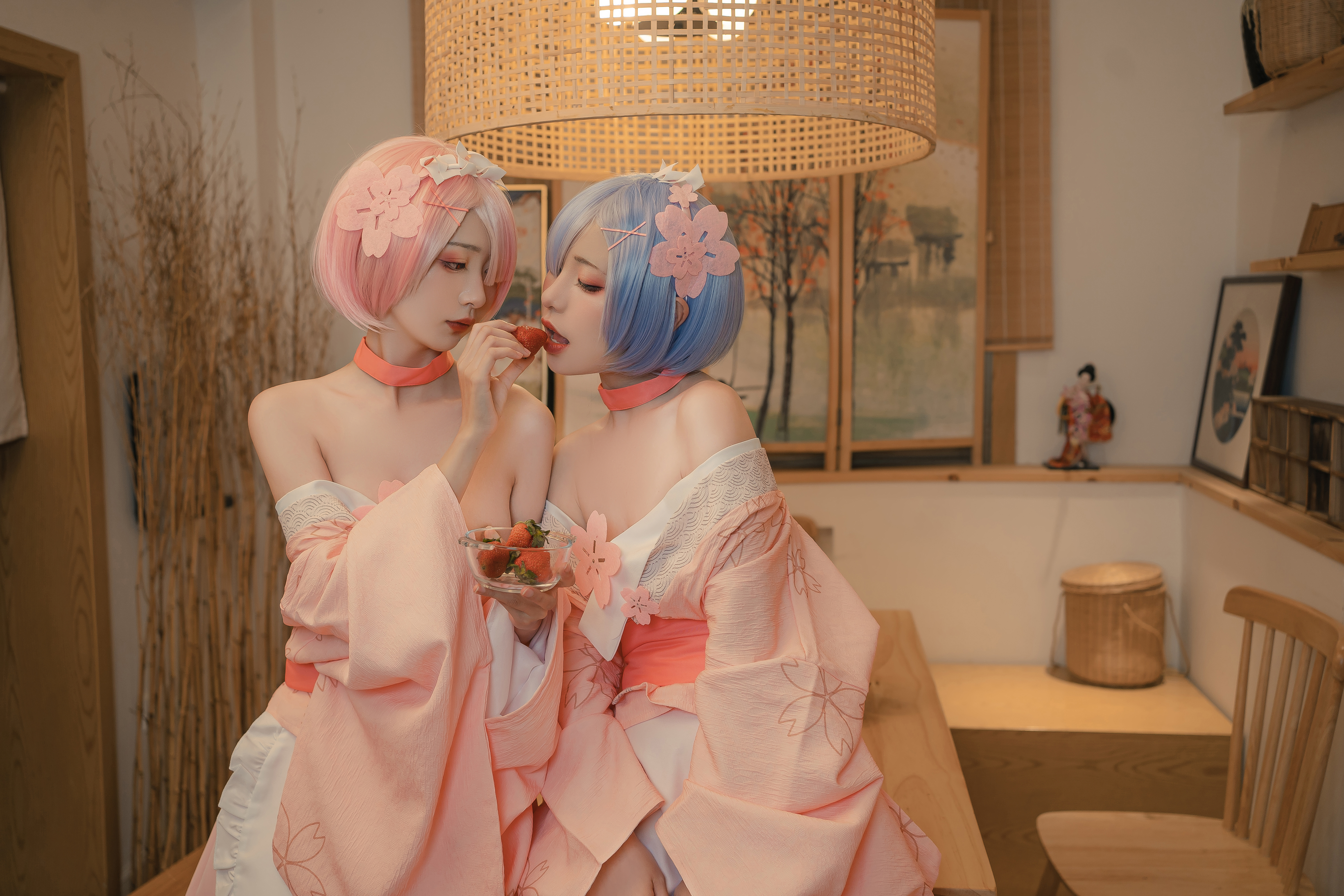 Two Women Pink Hair Blue Hair Anime Girls Rem Re Zero Ram Re Zero Re Zero Kara Hajimeru Isekai Seika 6000x4000