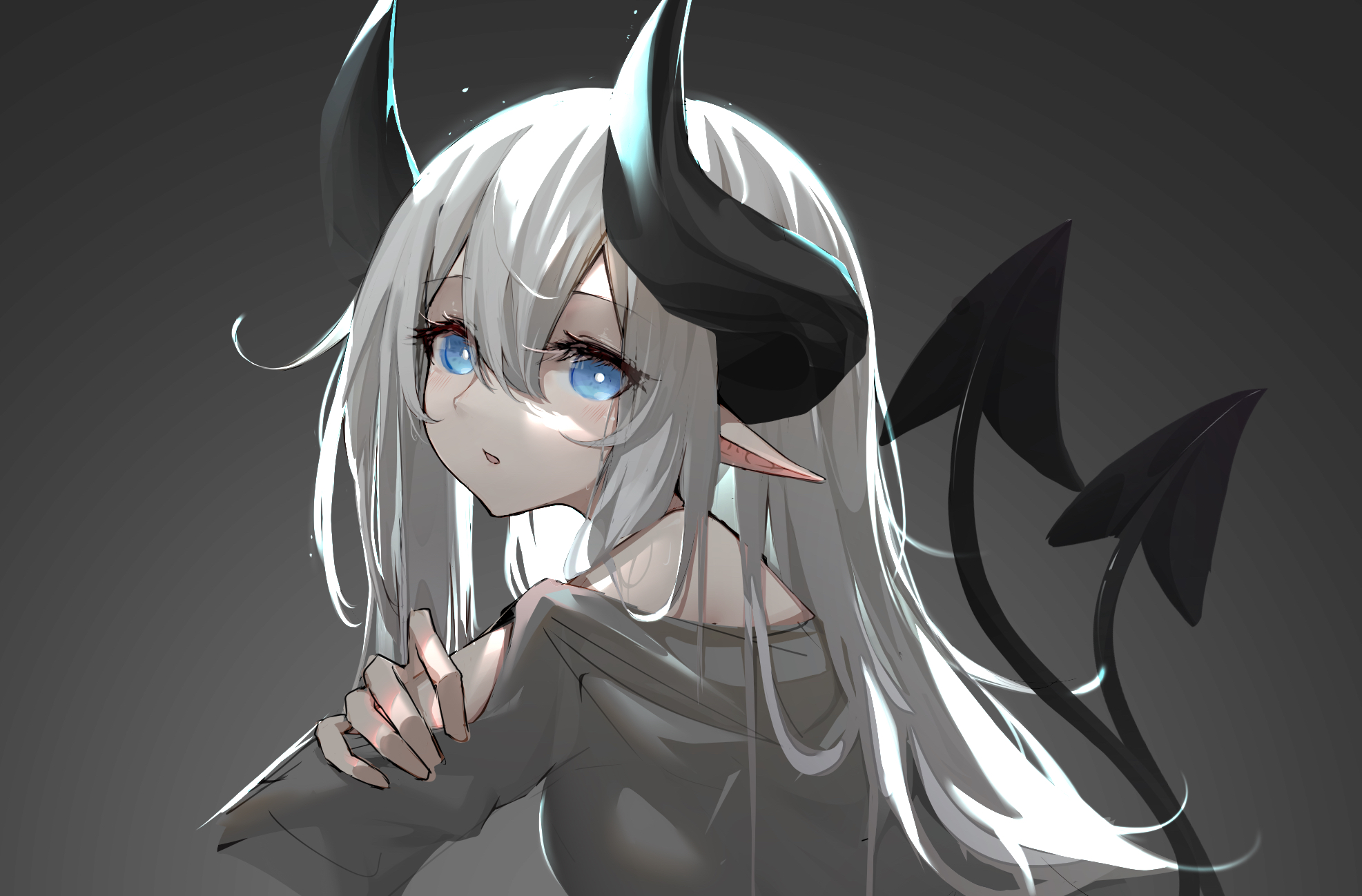 The Sound Of Painting Anime Anime Girls Demon Tail Demon Horns Pointy Ears Looking At Viewer 1973x1298